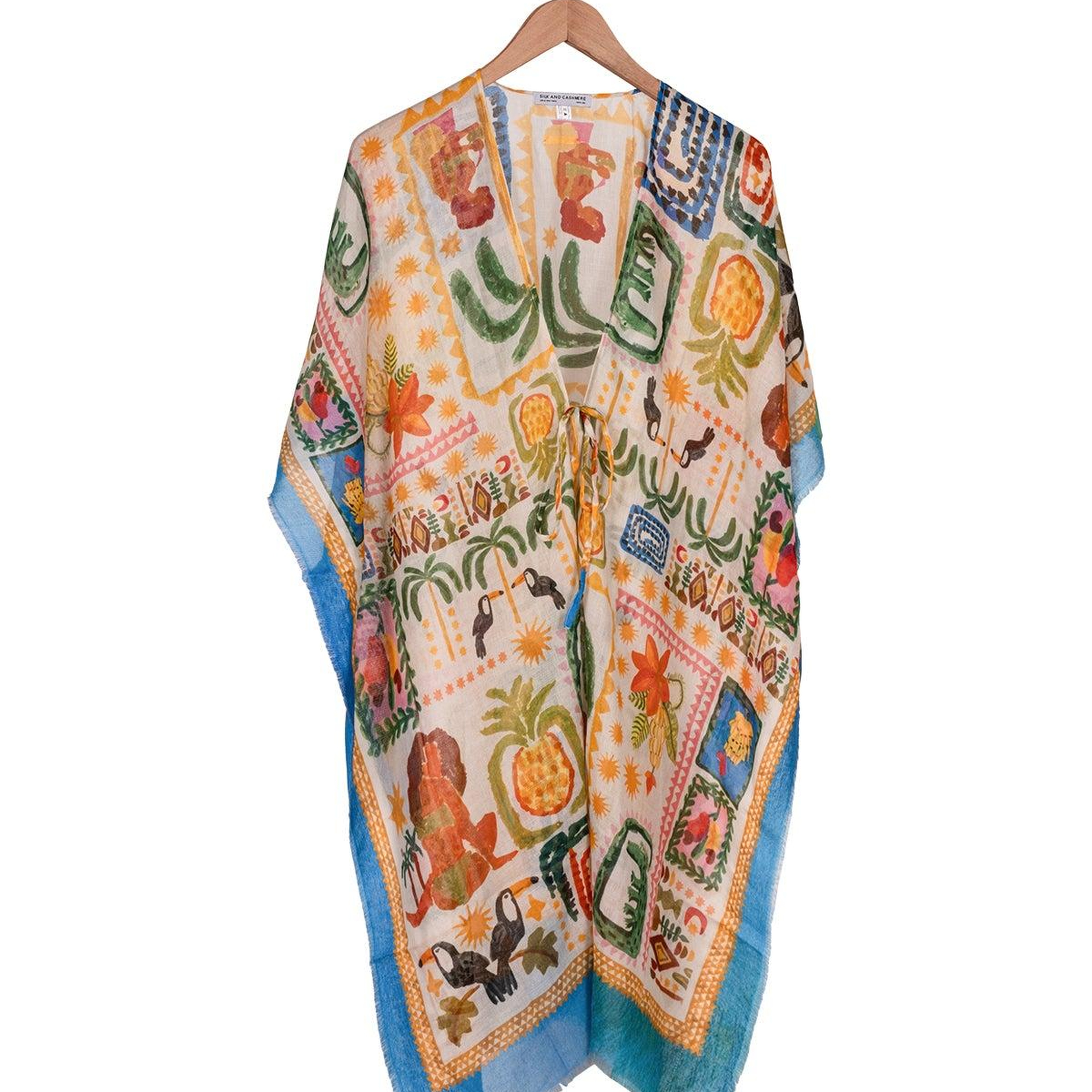 Sarı Isla İpekli Baskılı Kimono
