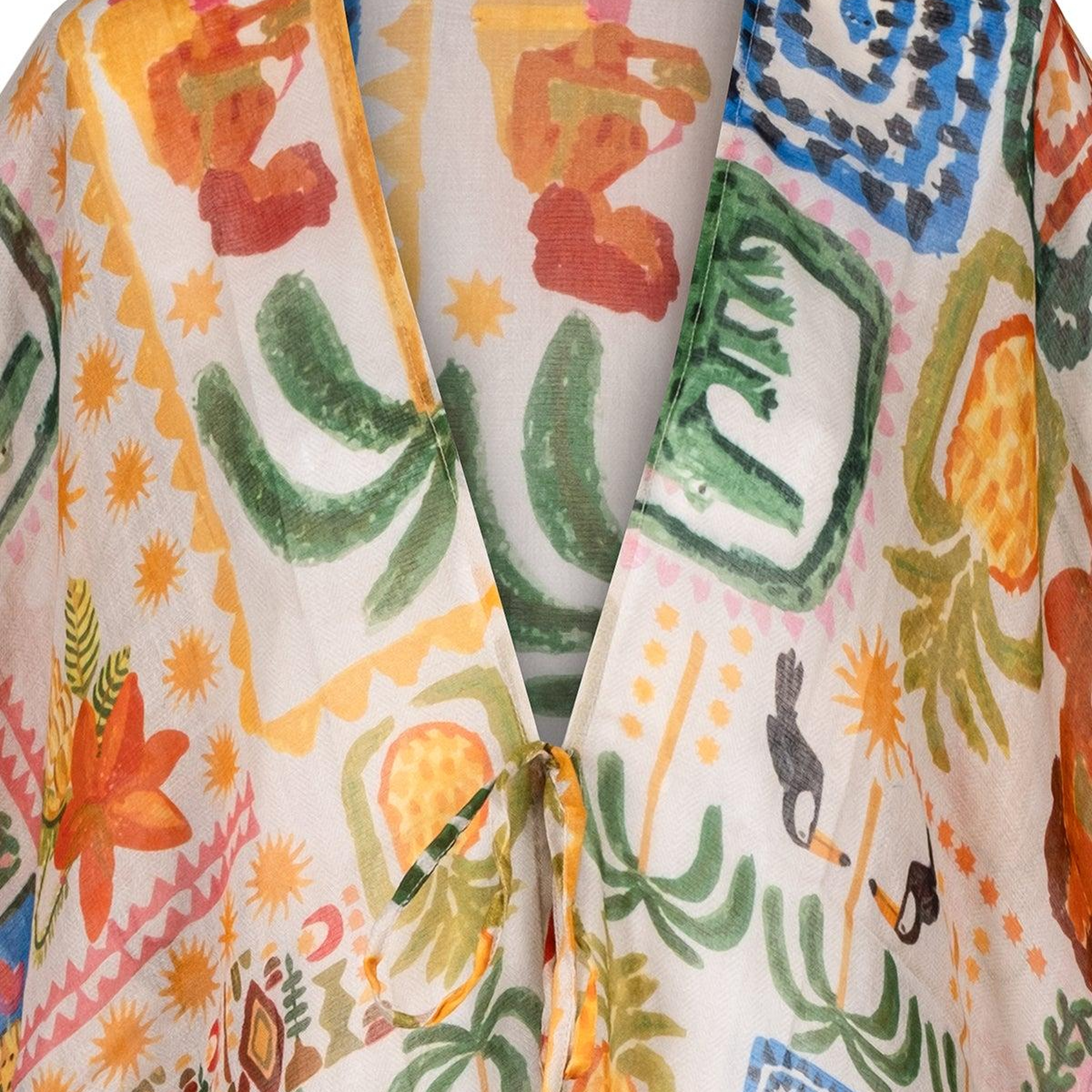 Sarı Isla İpekli Baskılı Kimono
