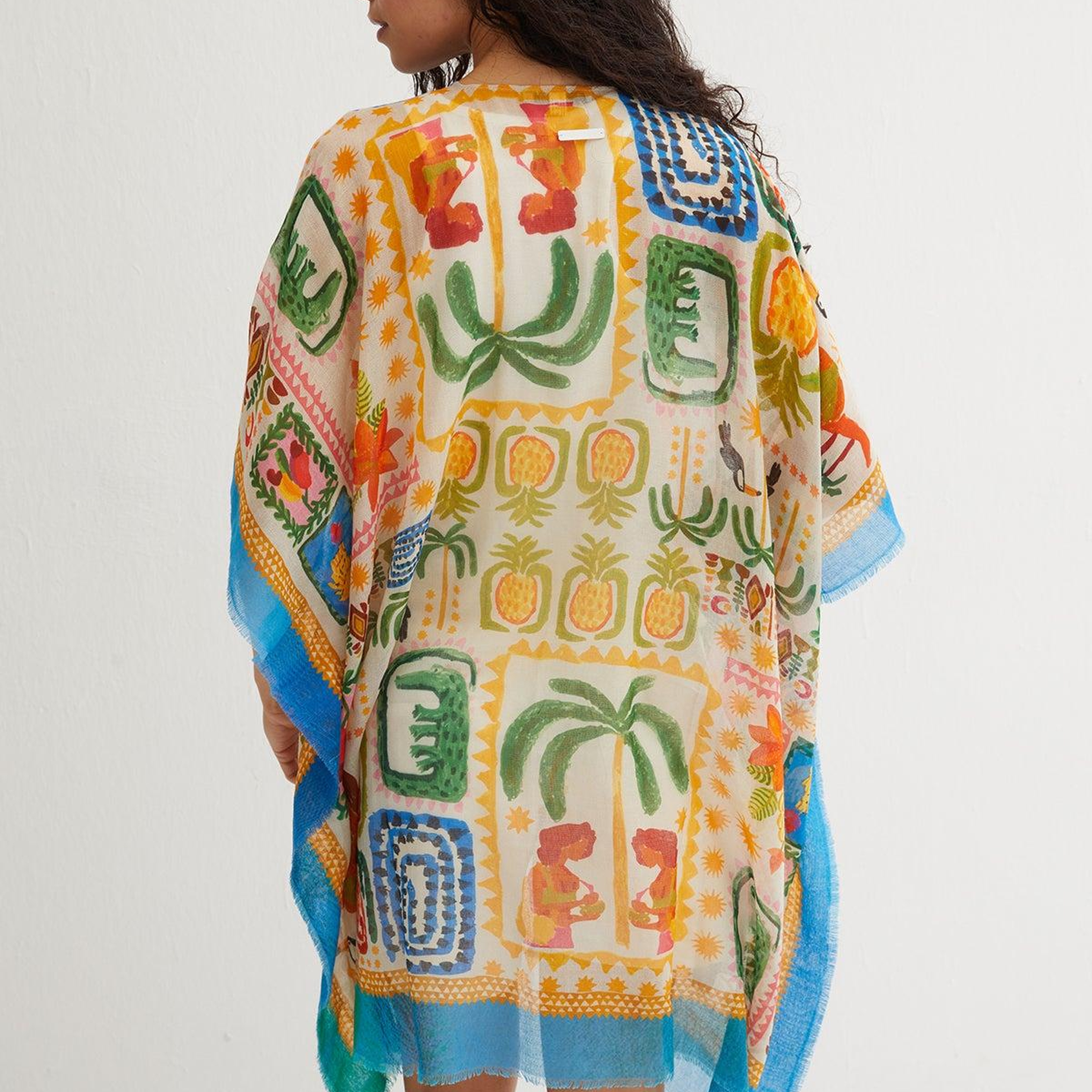 Sarı Isla İpekli Baskılı Kimono