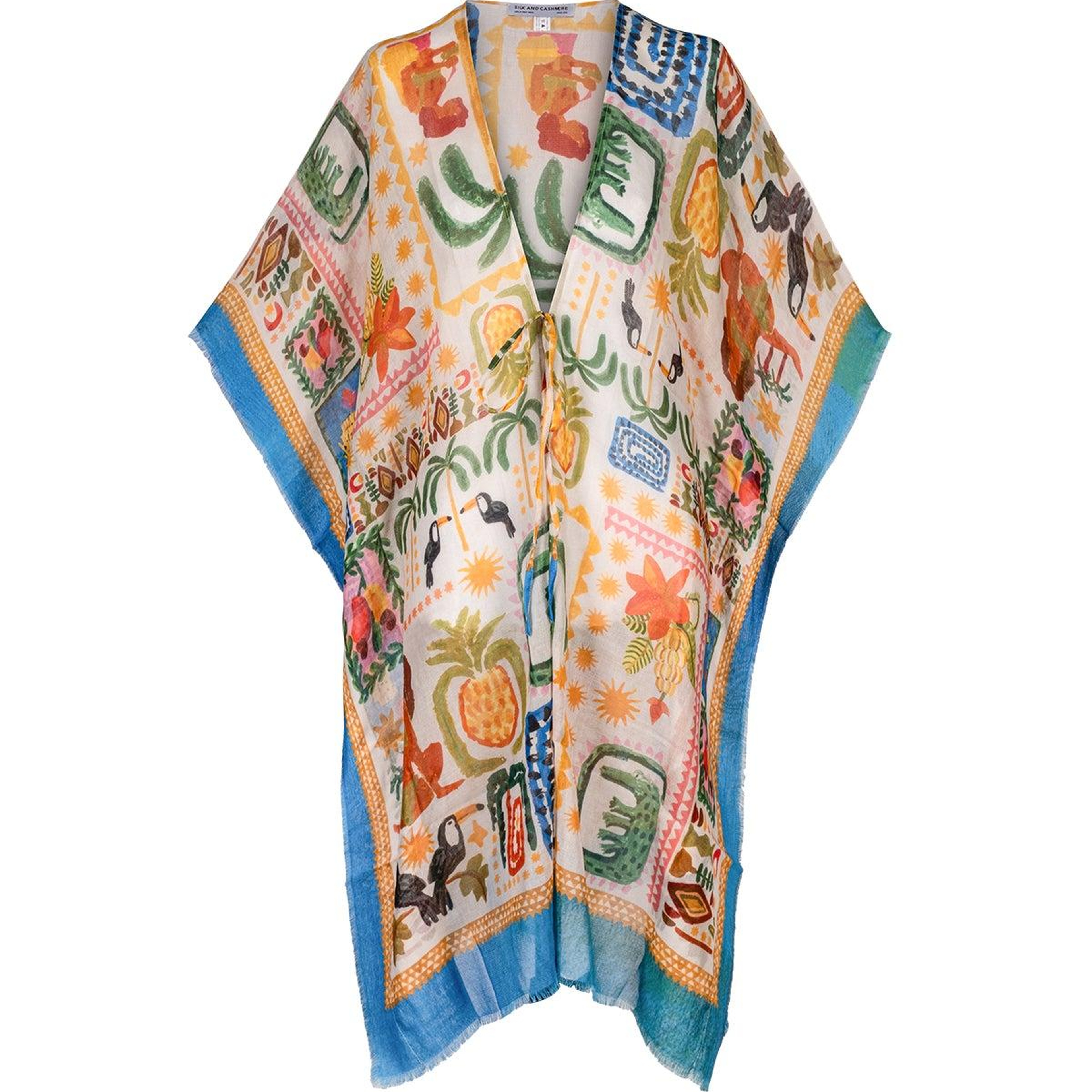 Sarı Isla İpekli Baskılı Kimono