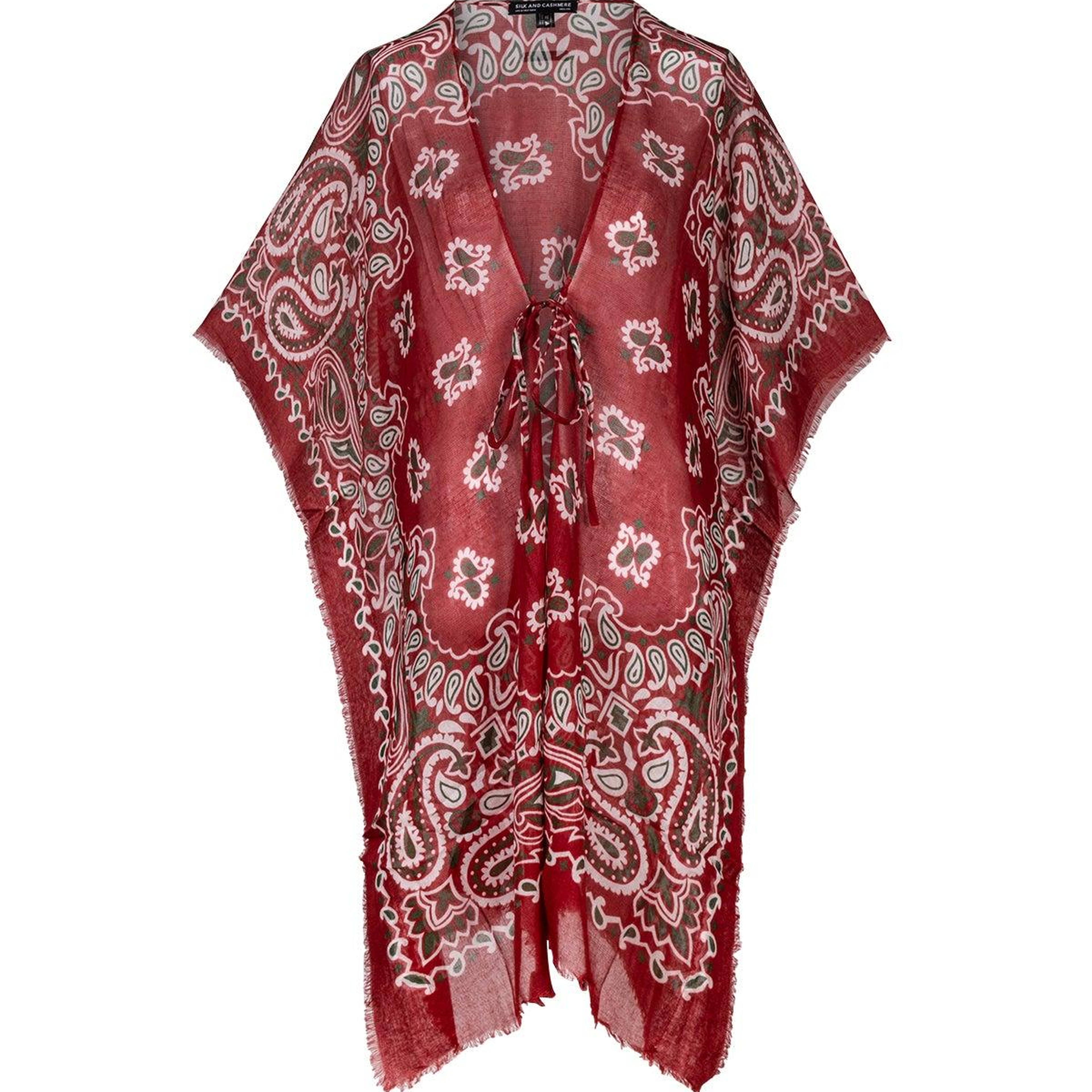Kırmızı Isla İpekli Baskılı Kimono