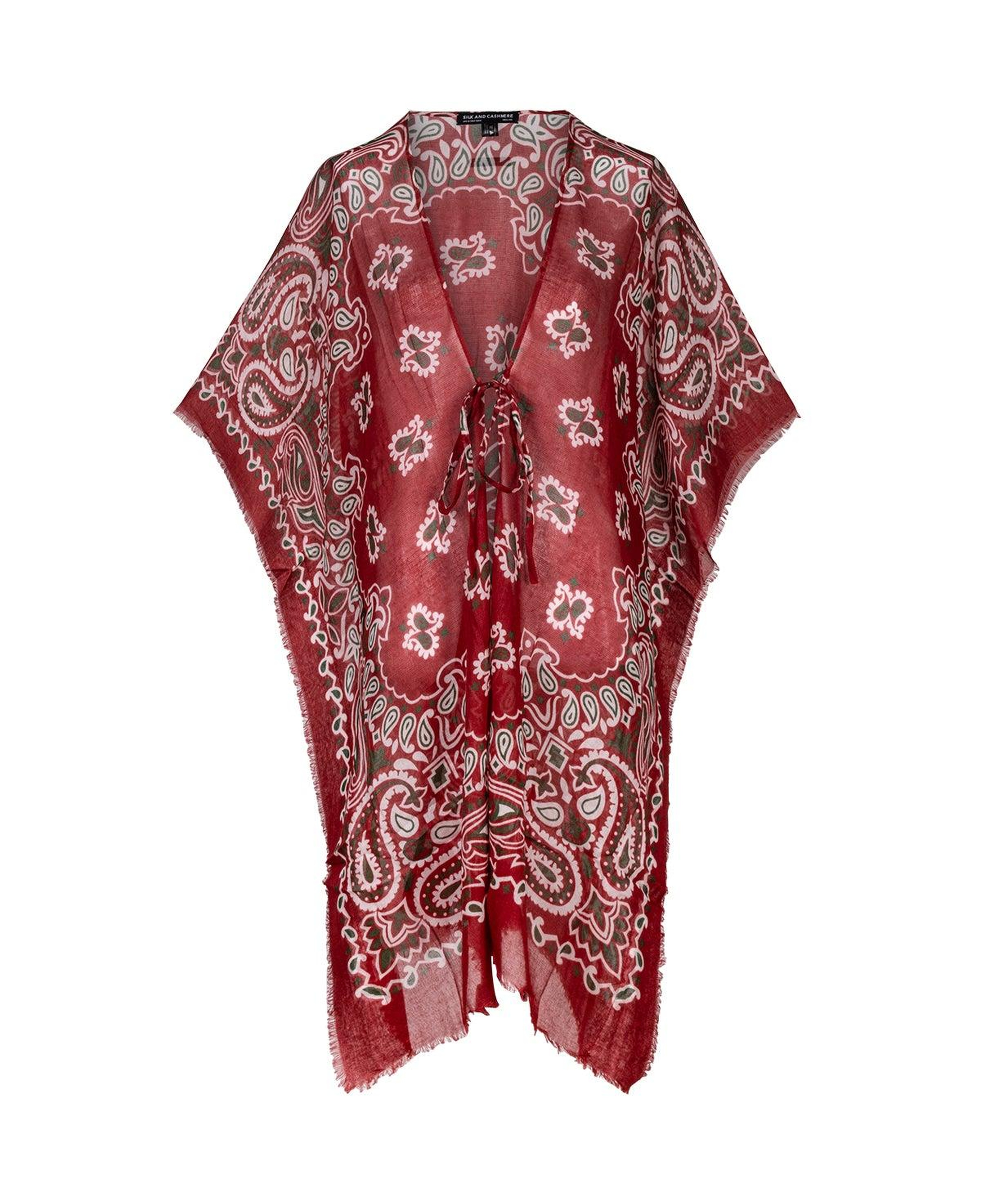 Kırmızı Isla İpekli Baskılı Kimono