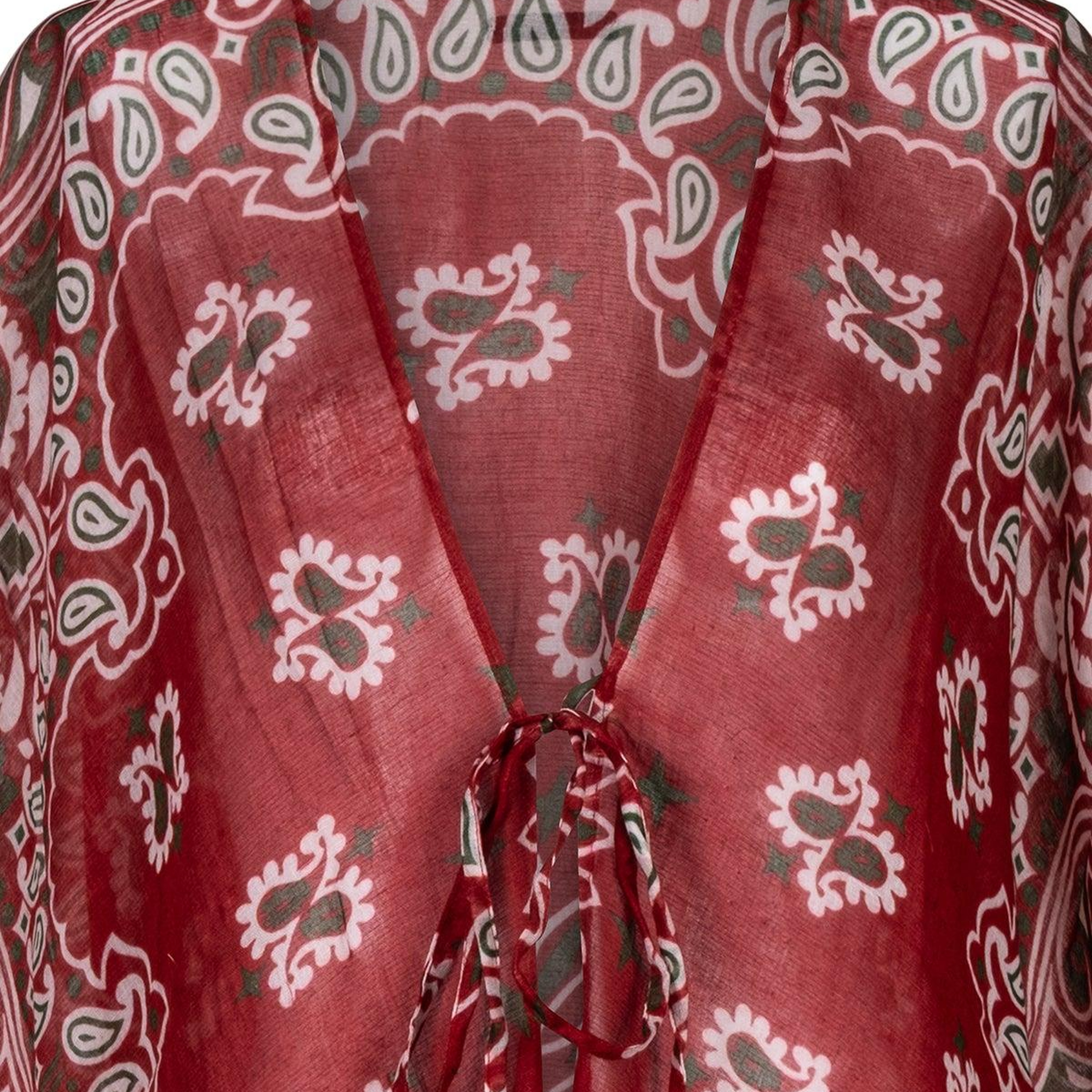 Kırmızı Isla İpekli Baskılı Kimono