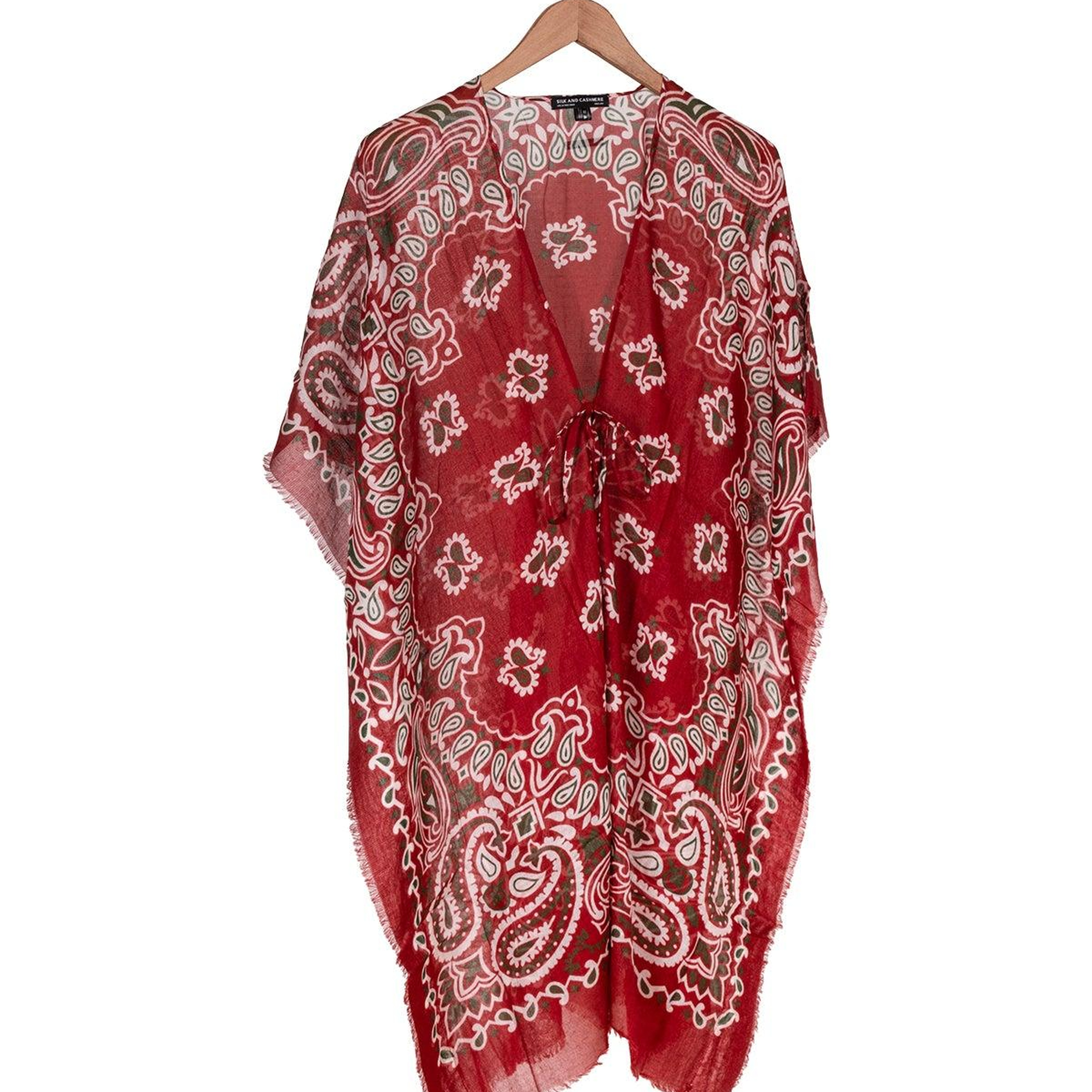 Kırmızı Isla İpekli Baskılı Kimono