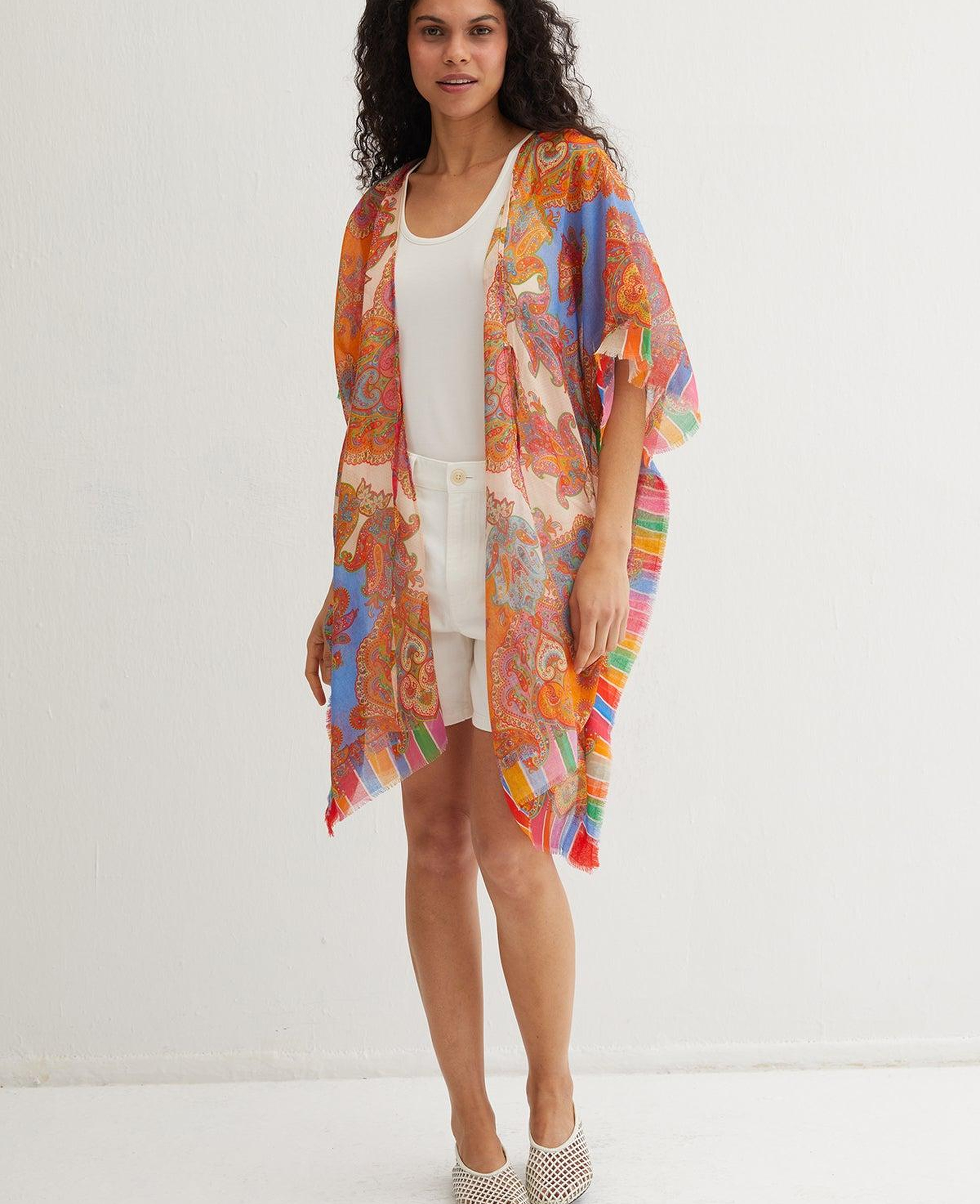 Mavi Isla İpekli Baskılı Kimono