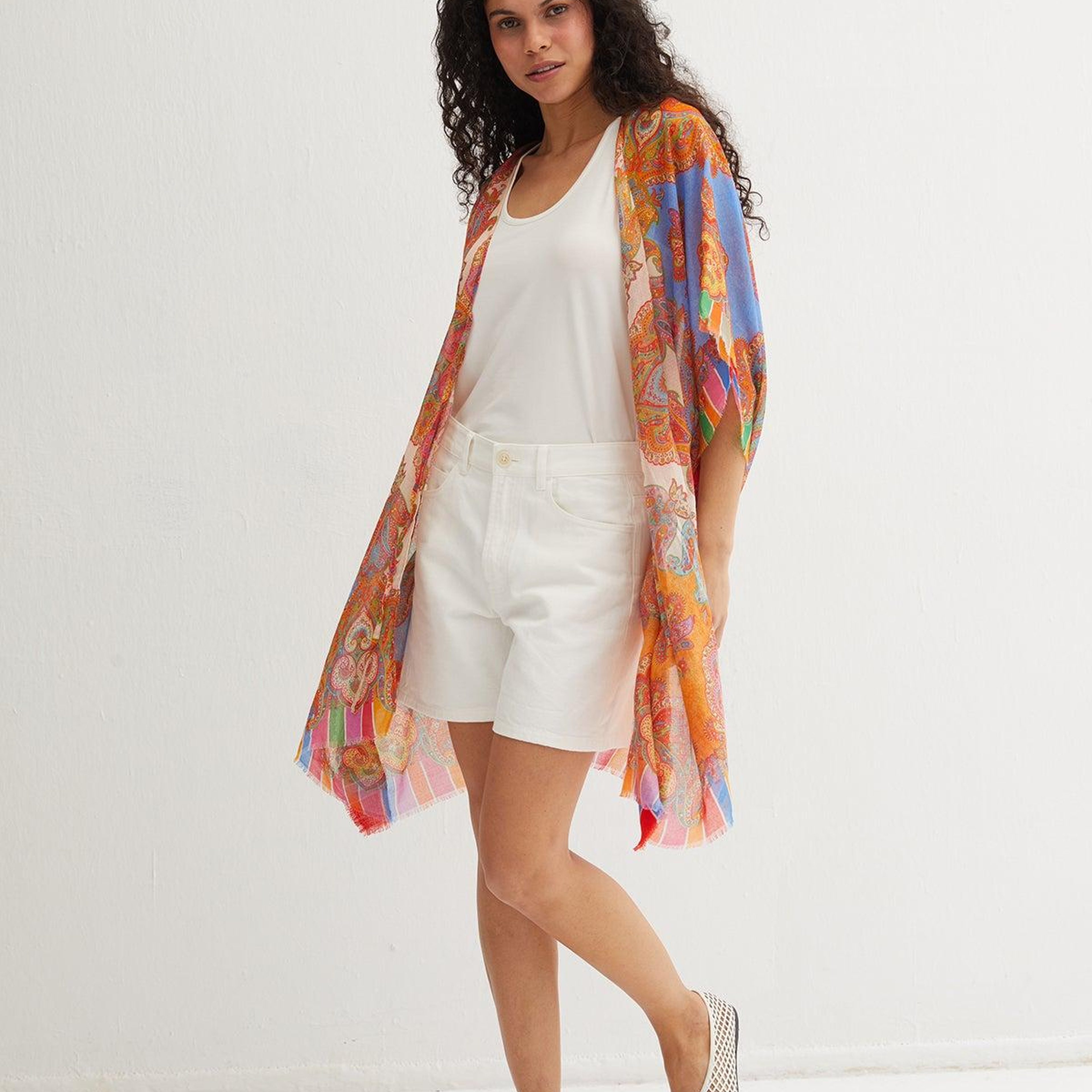 Mavi Isla İpekli Baskılı Kimono
