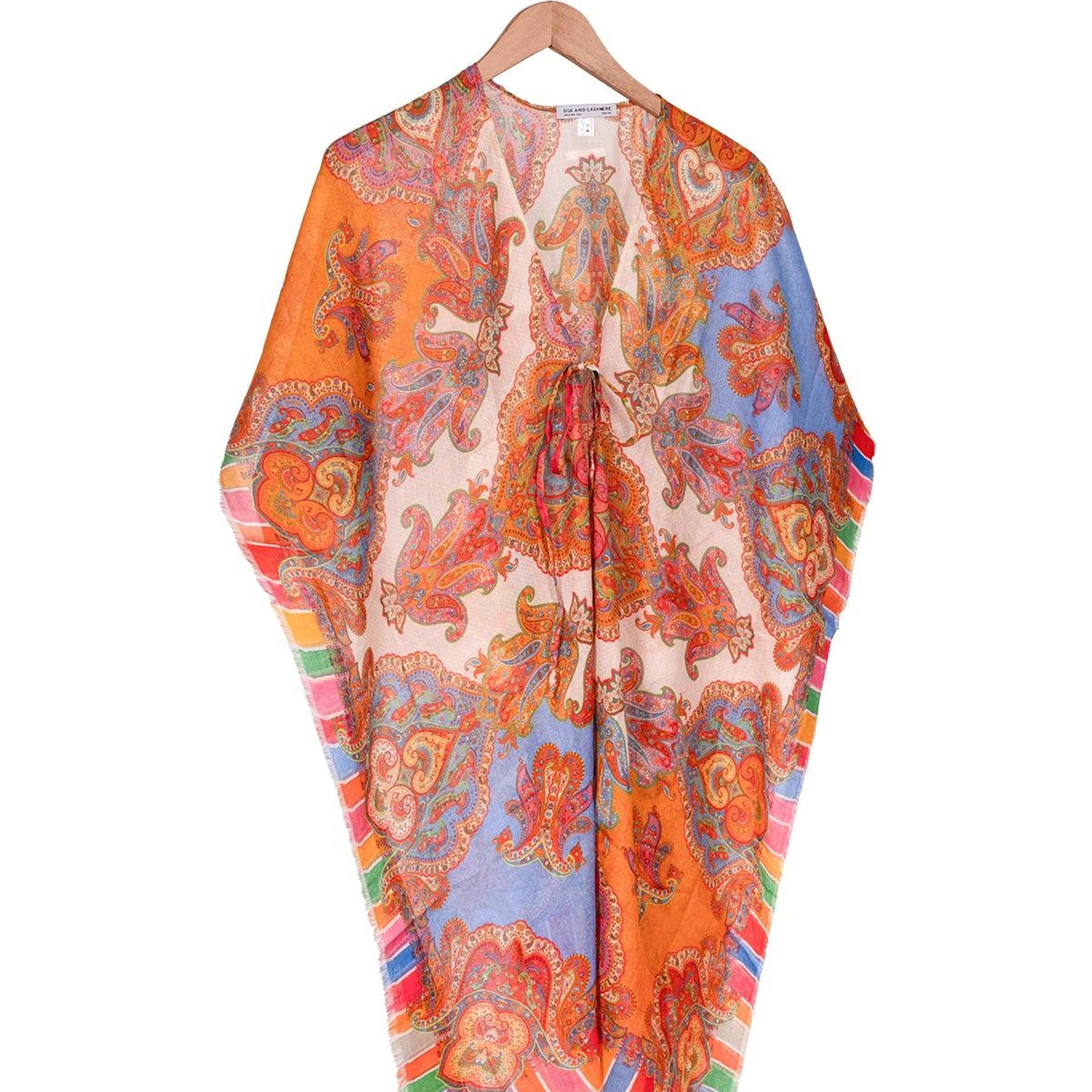 Mavi Isla İpekli Baskılı Kimono