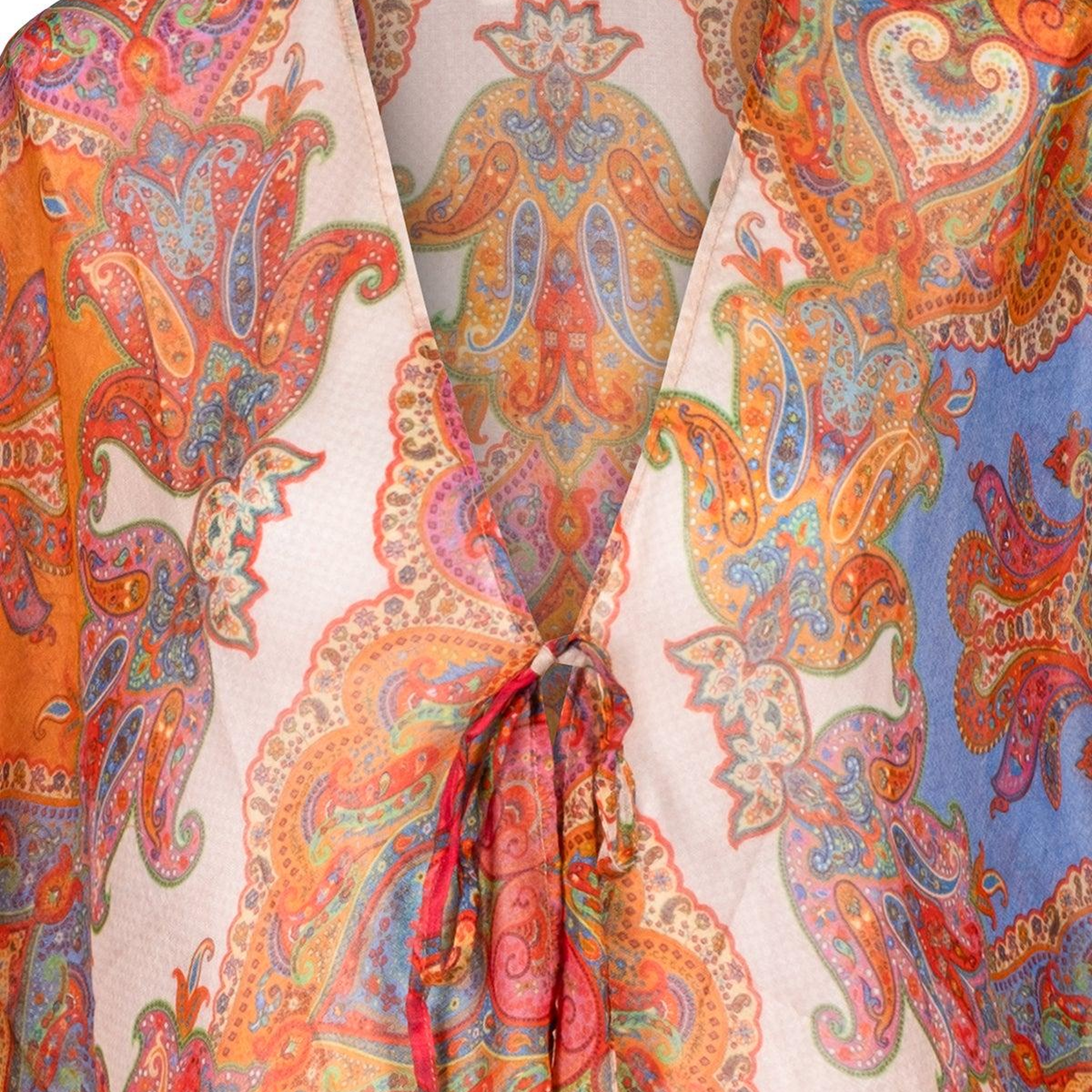Mavi Isla İpekli Baskılı Kimono