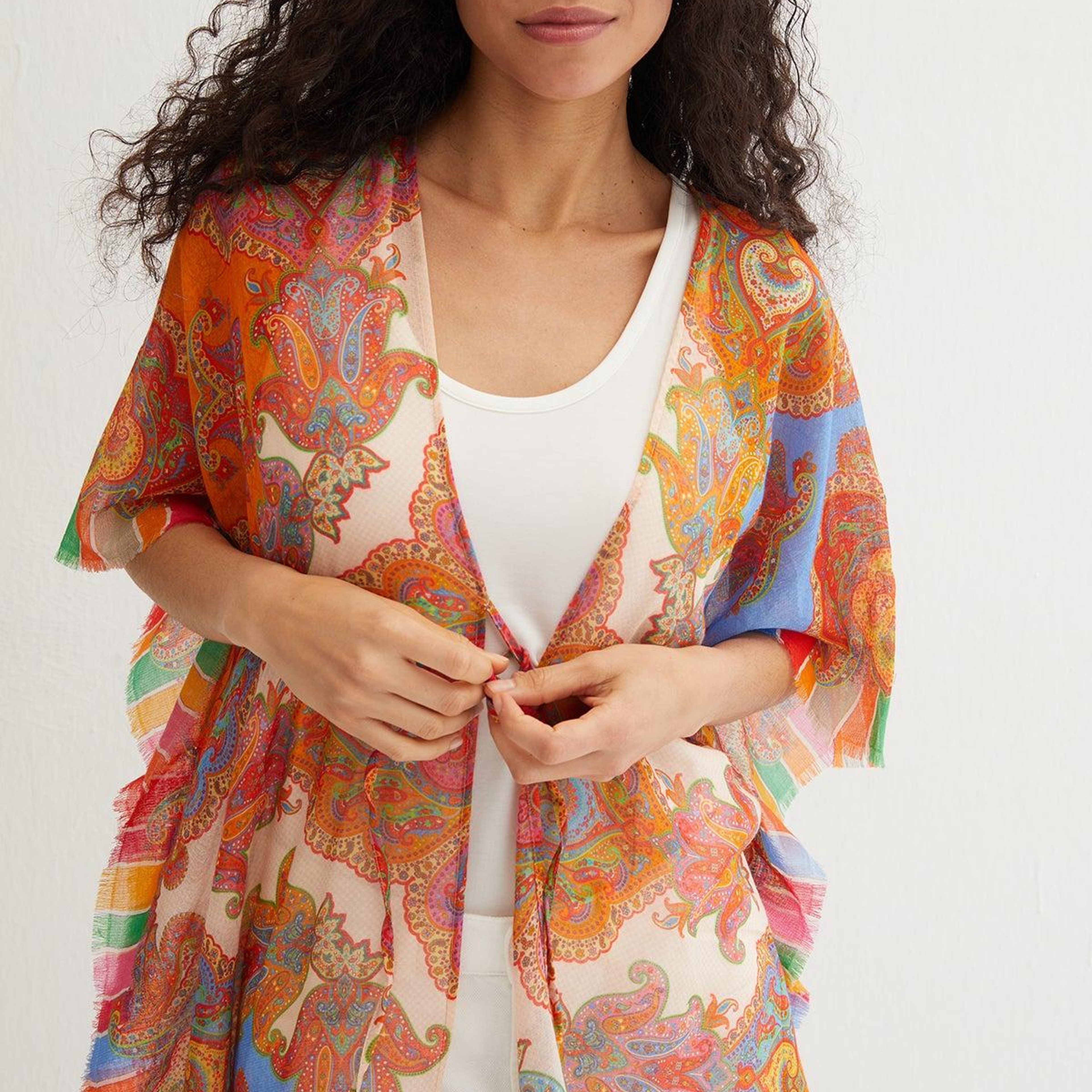 Mavi Isla İpekli Baskılı Kimono
