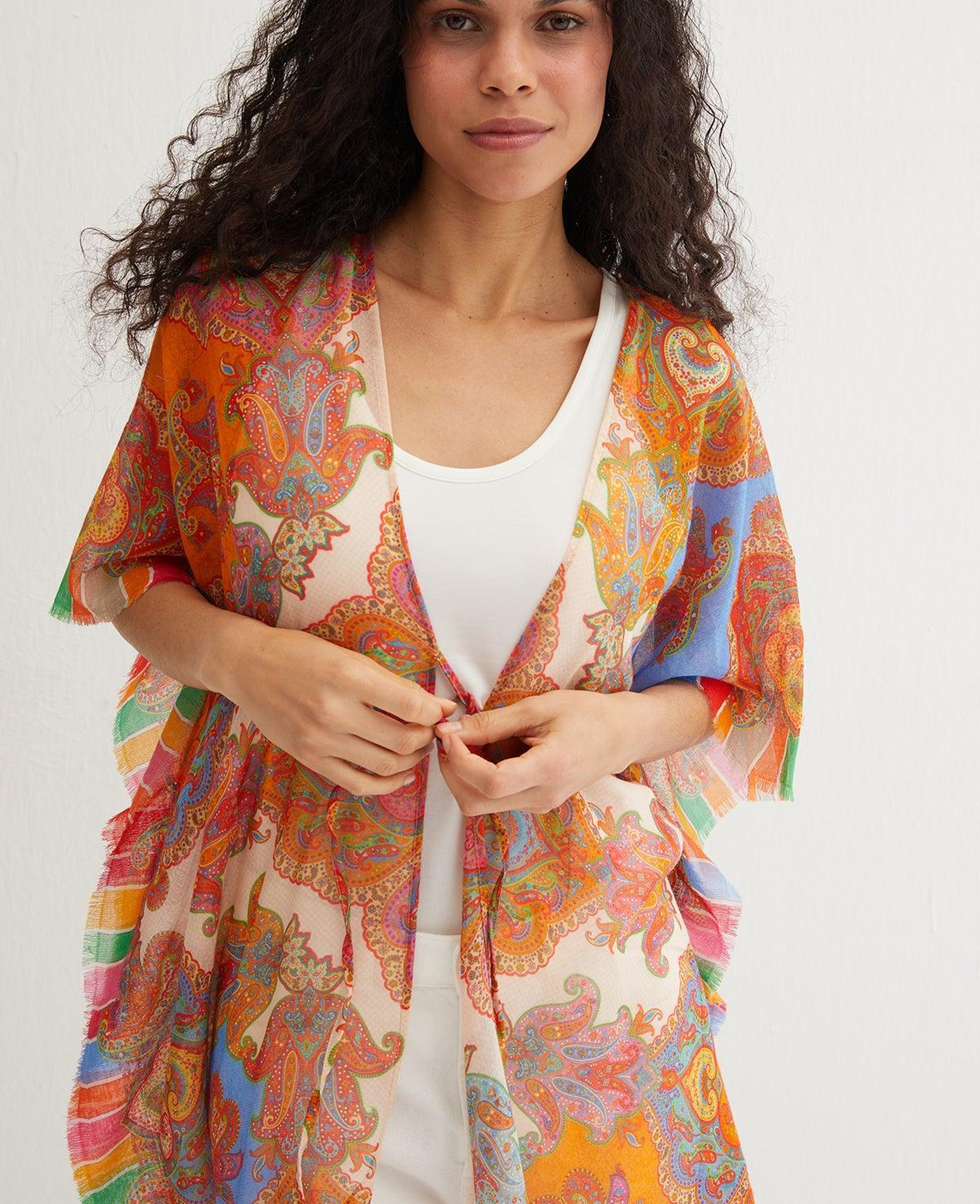 Mavi Isla İpekli Baskılı Kimono