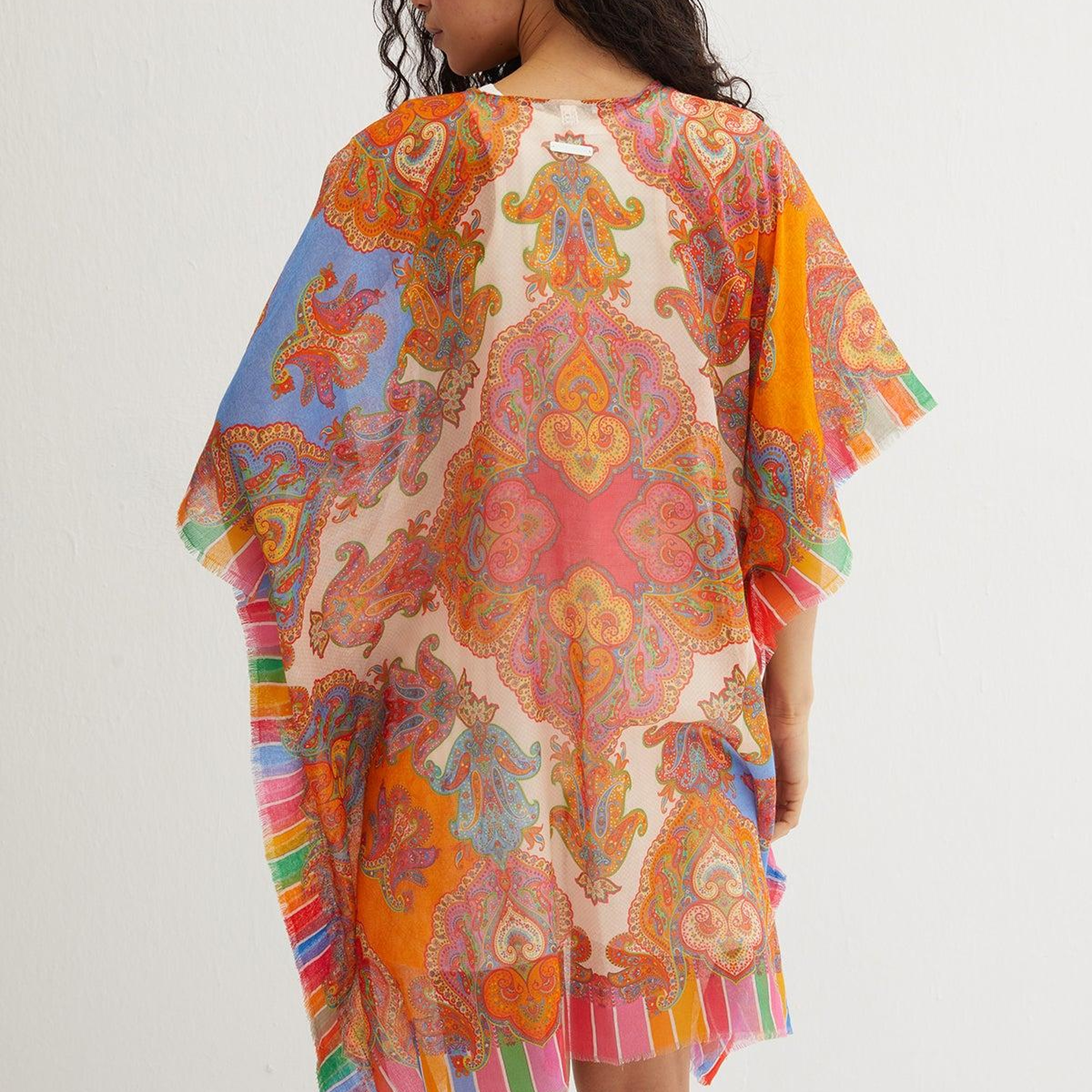 Mavi Isla İpekli Baskılı Kimono