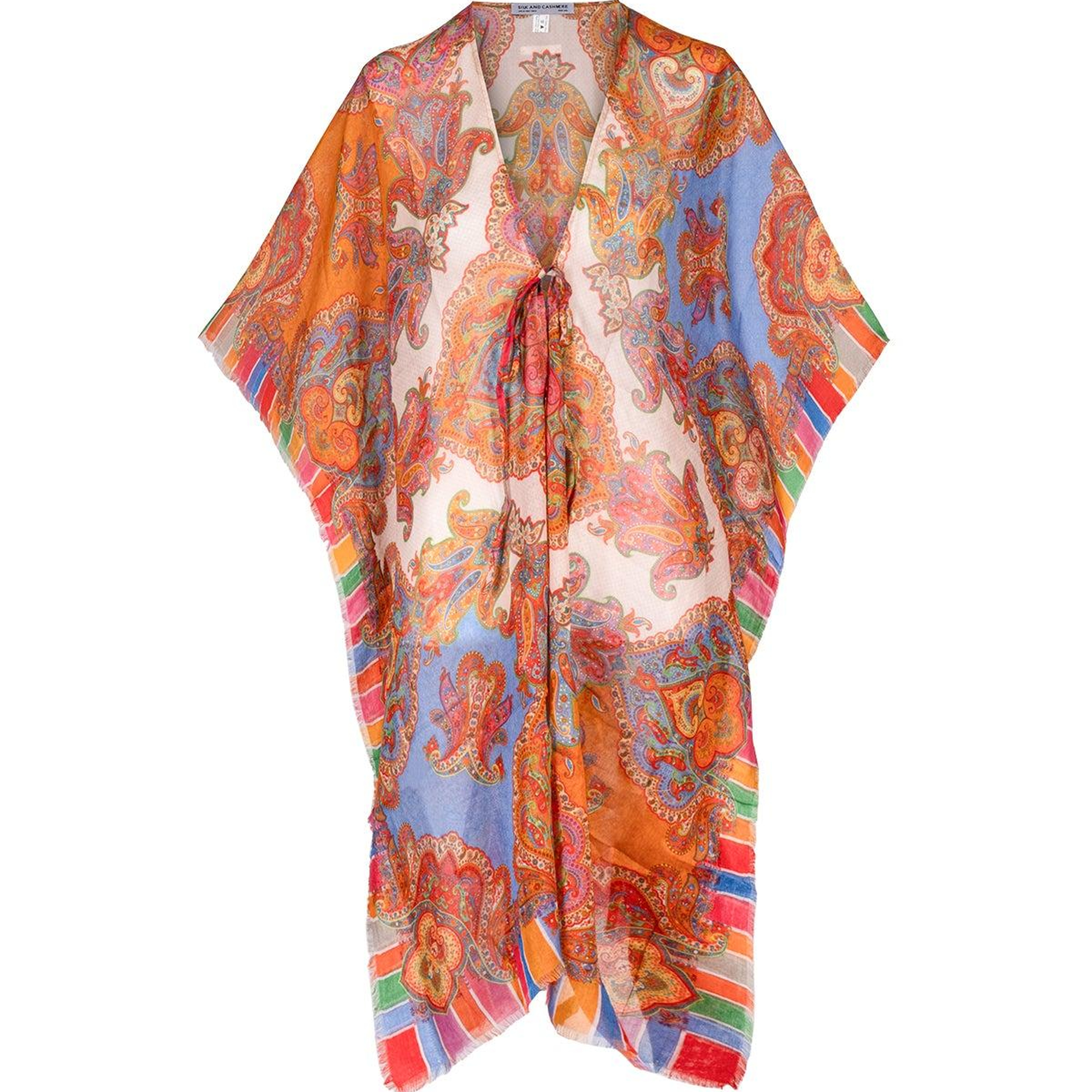 Mavi Isla İpekli Baskılı Kimono
