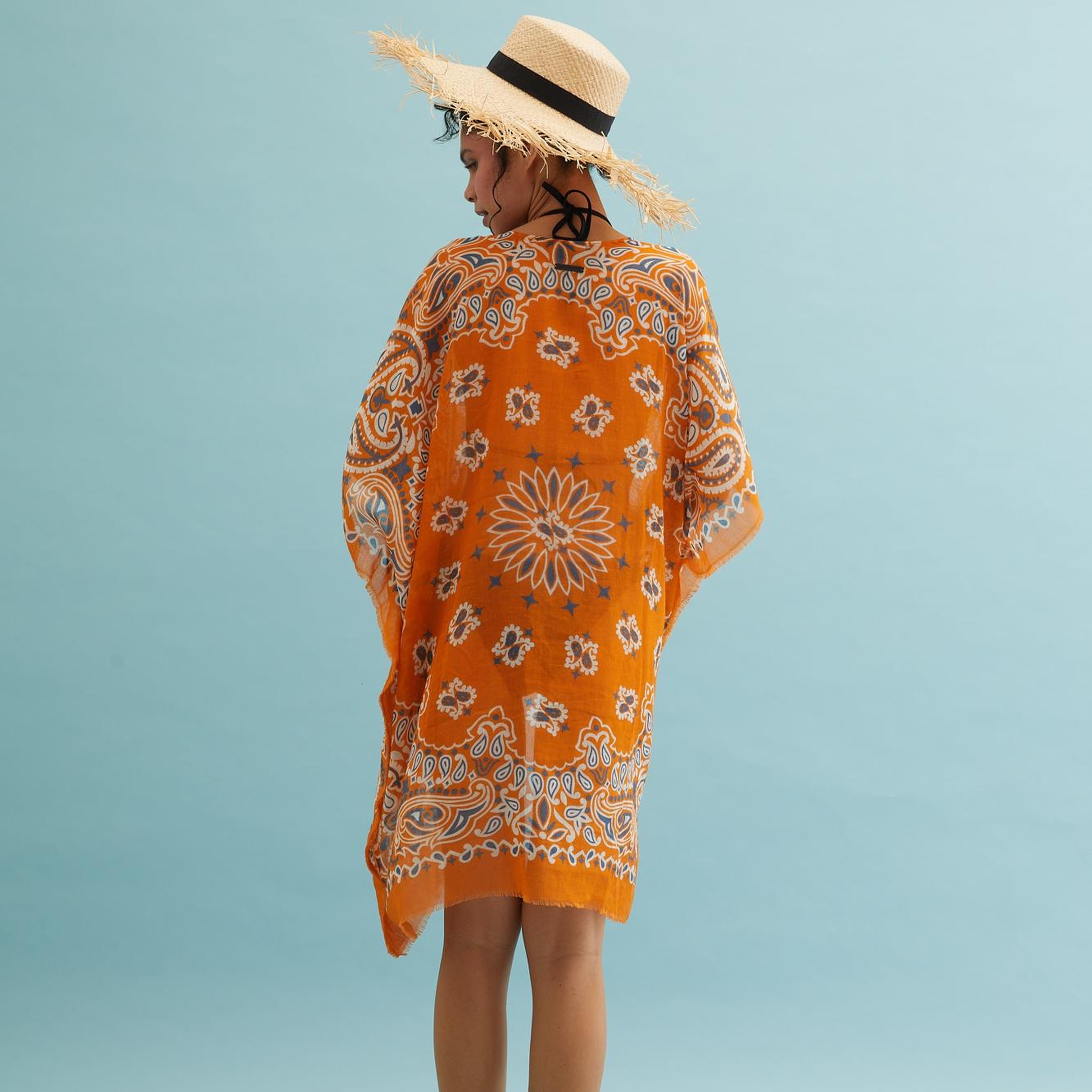 Bej Isla İpekli Baskılı Kimono