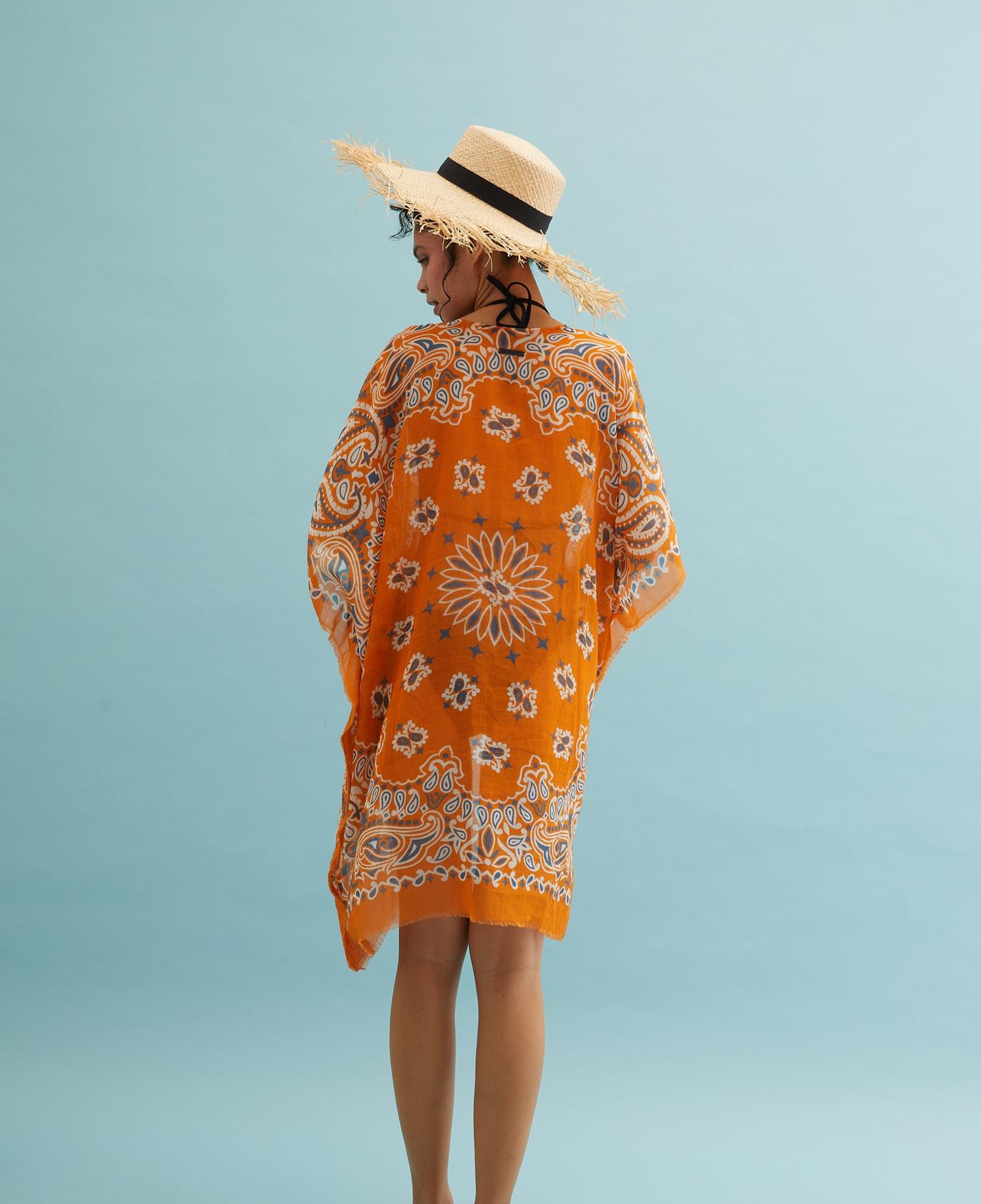 Bej Isla İpekli Baskılı Kimono