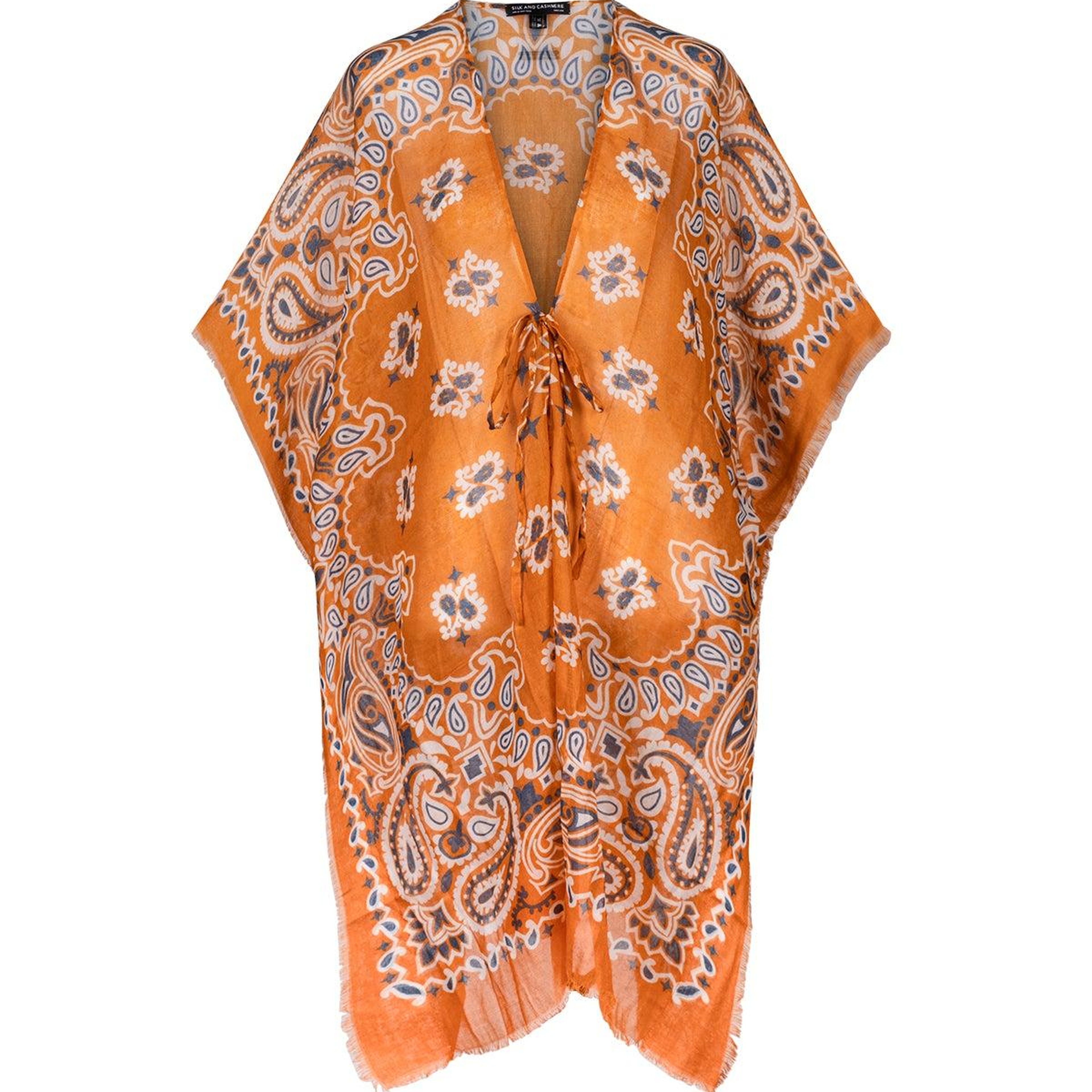 Bej Isla İpekli Baskılı Kimono