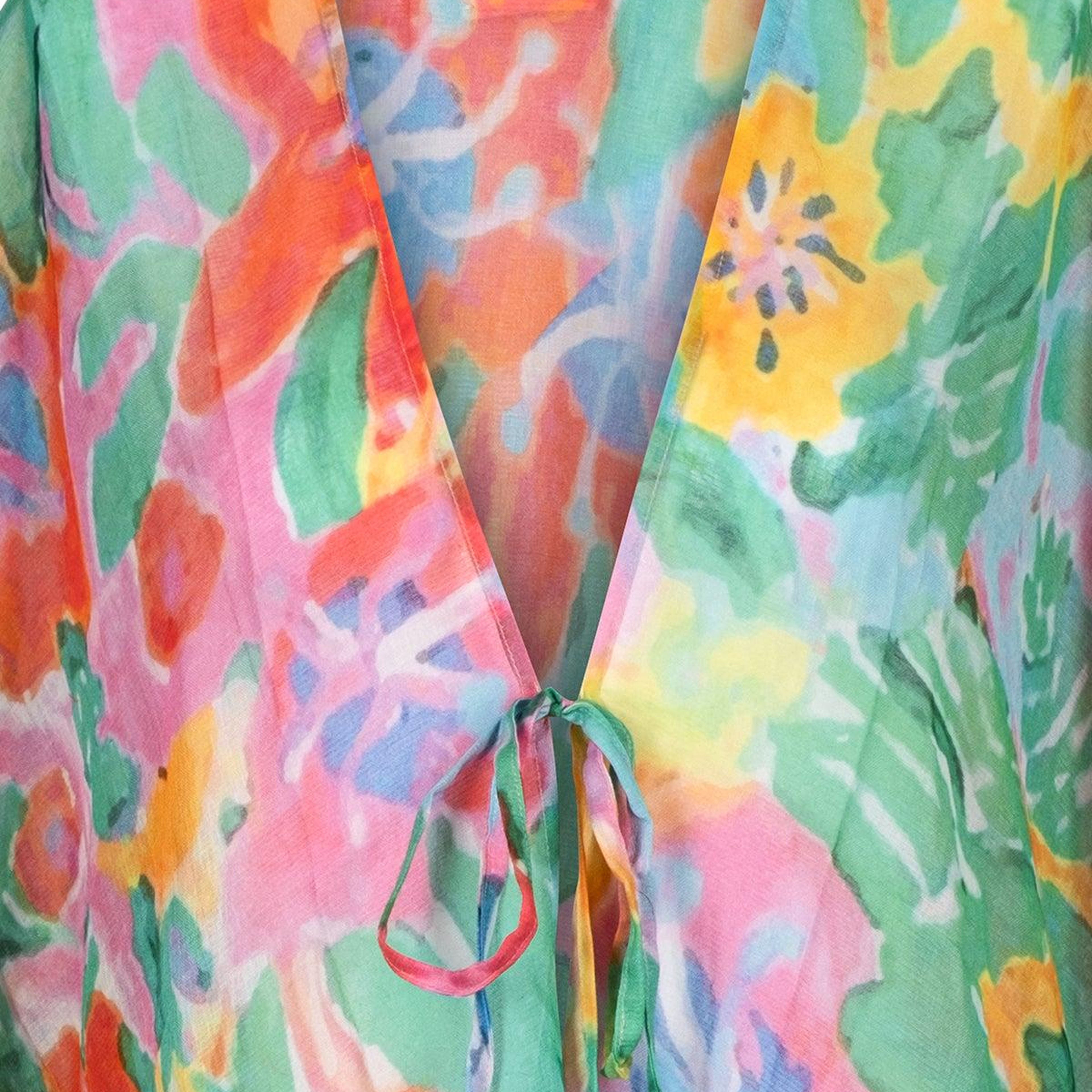 Renkli Isla İpekli Baskılı Kimono