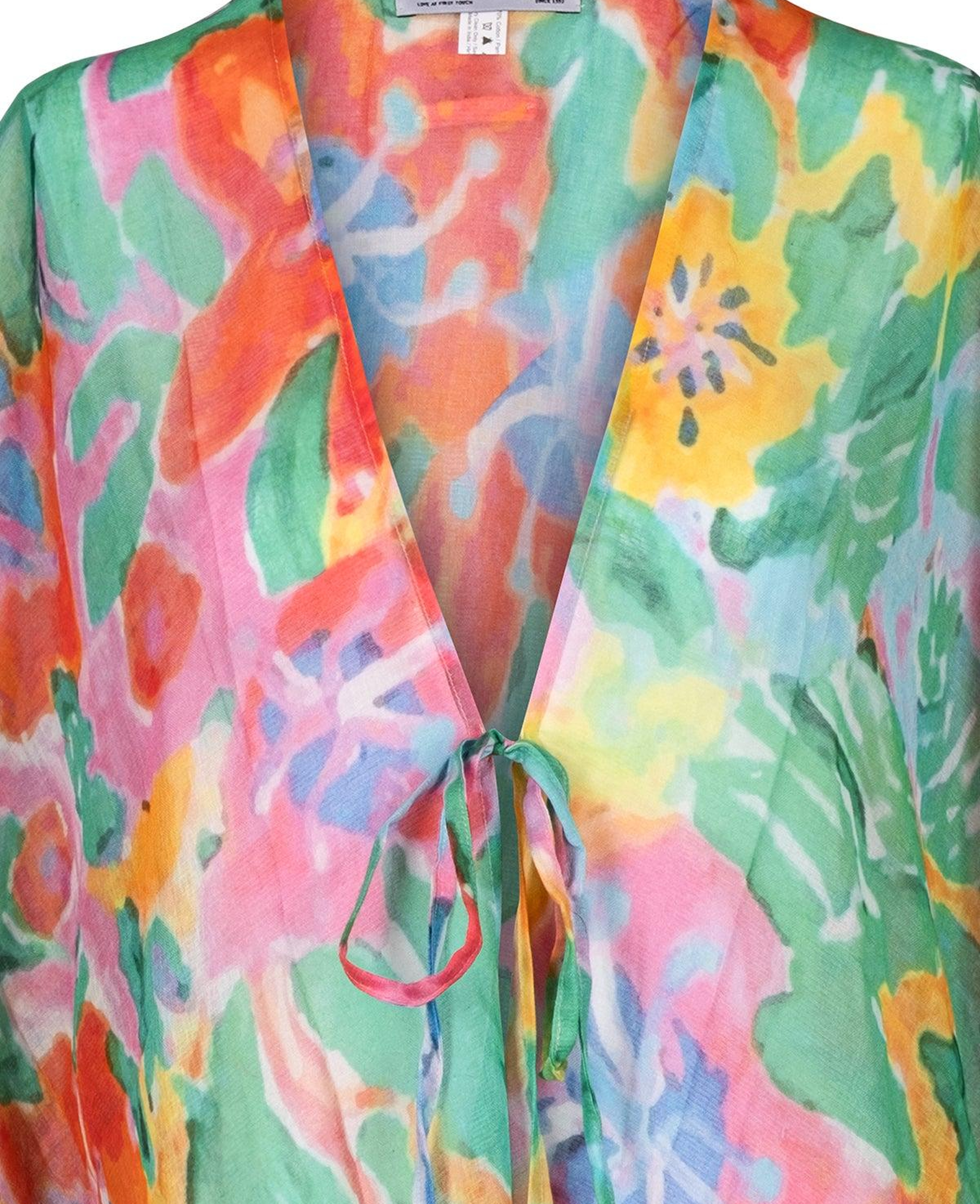 Renkli Isla İpekli Baskılı Kimono
