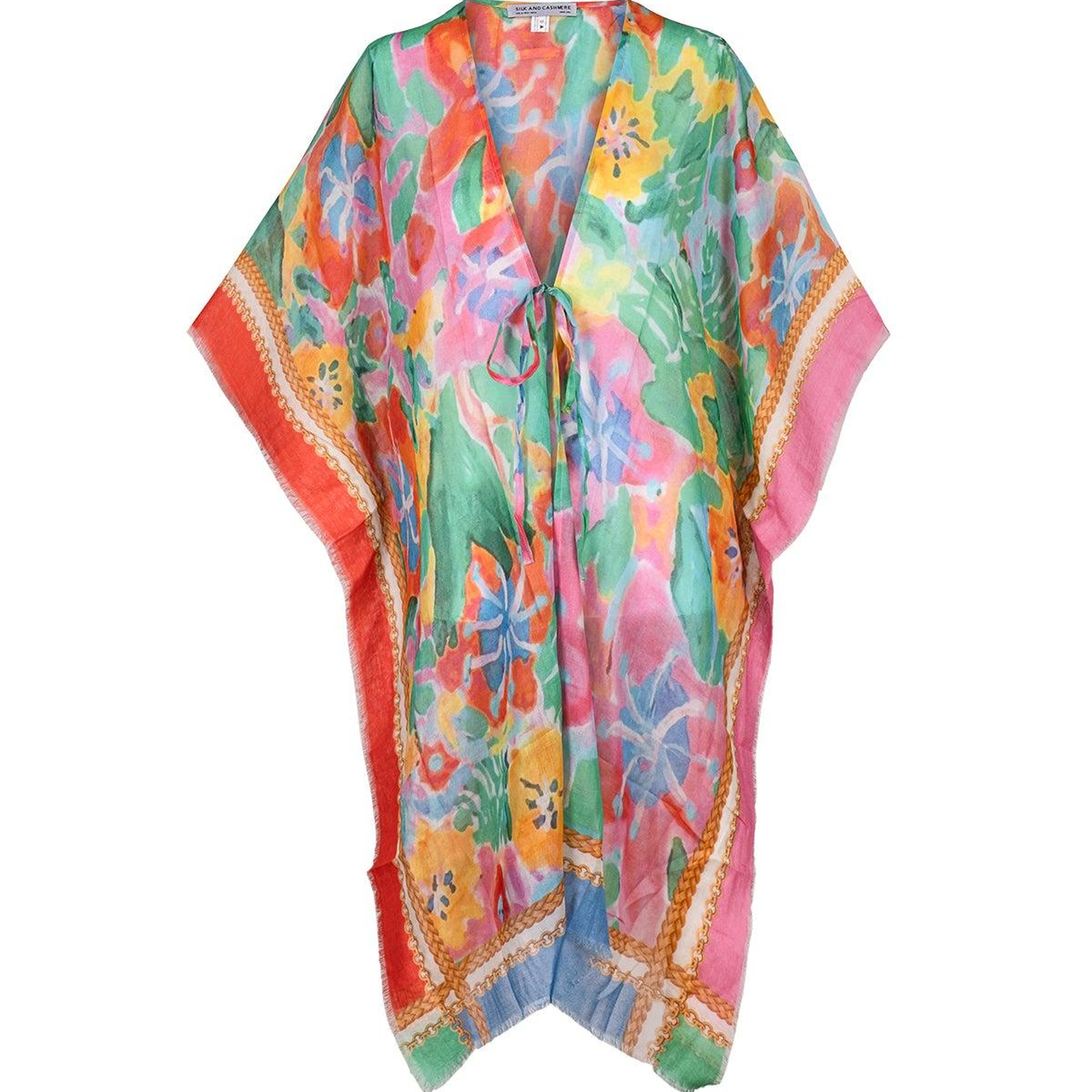 Renkli Isla İpekli Baskılı Kimono
