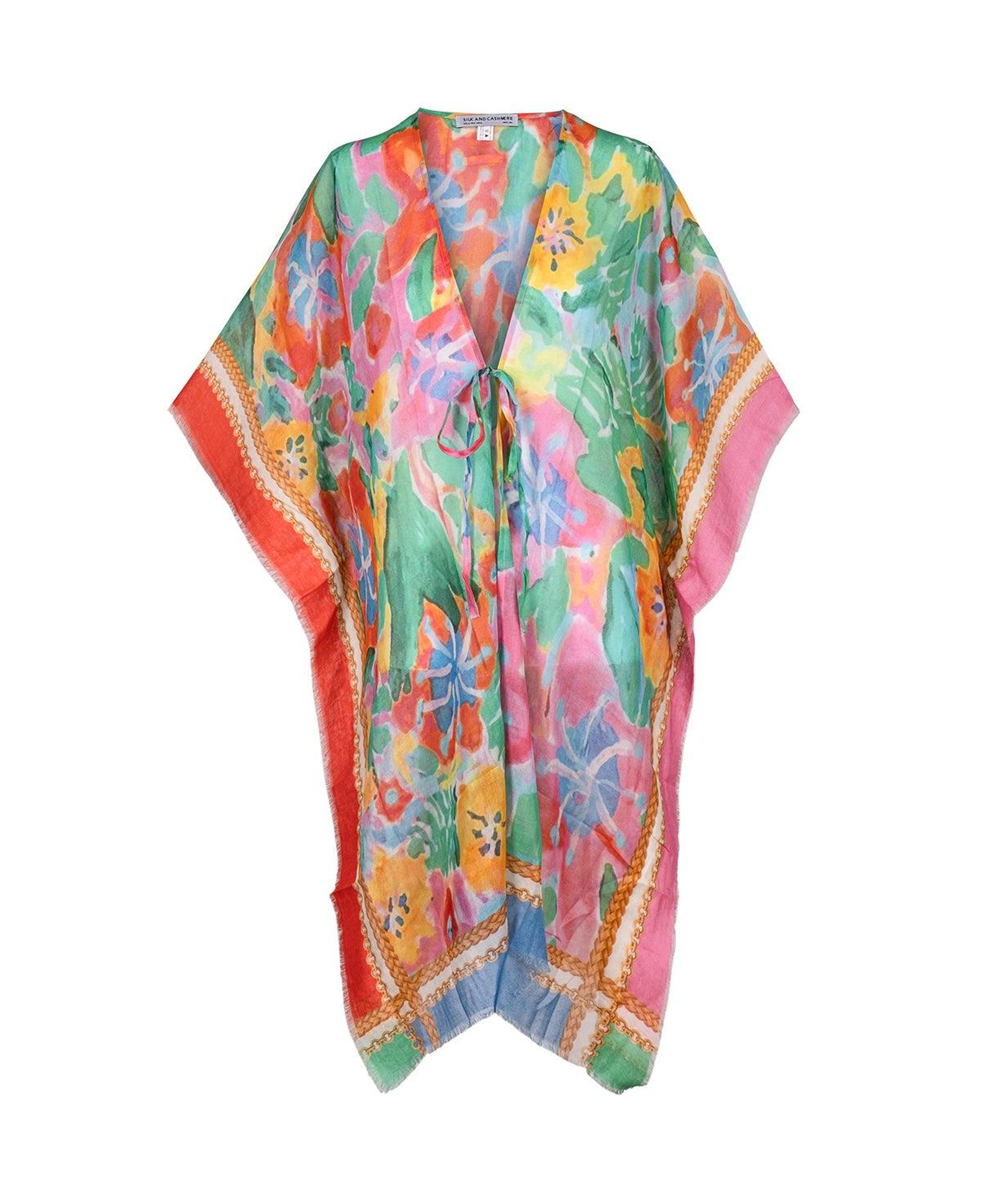 Renkli Isla İpekli Baskılı Kimono