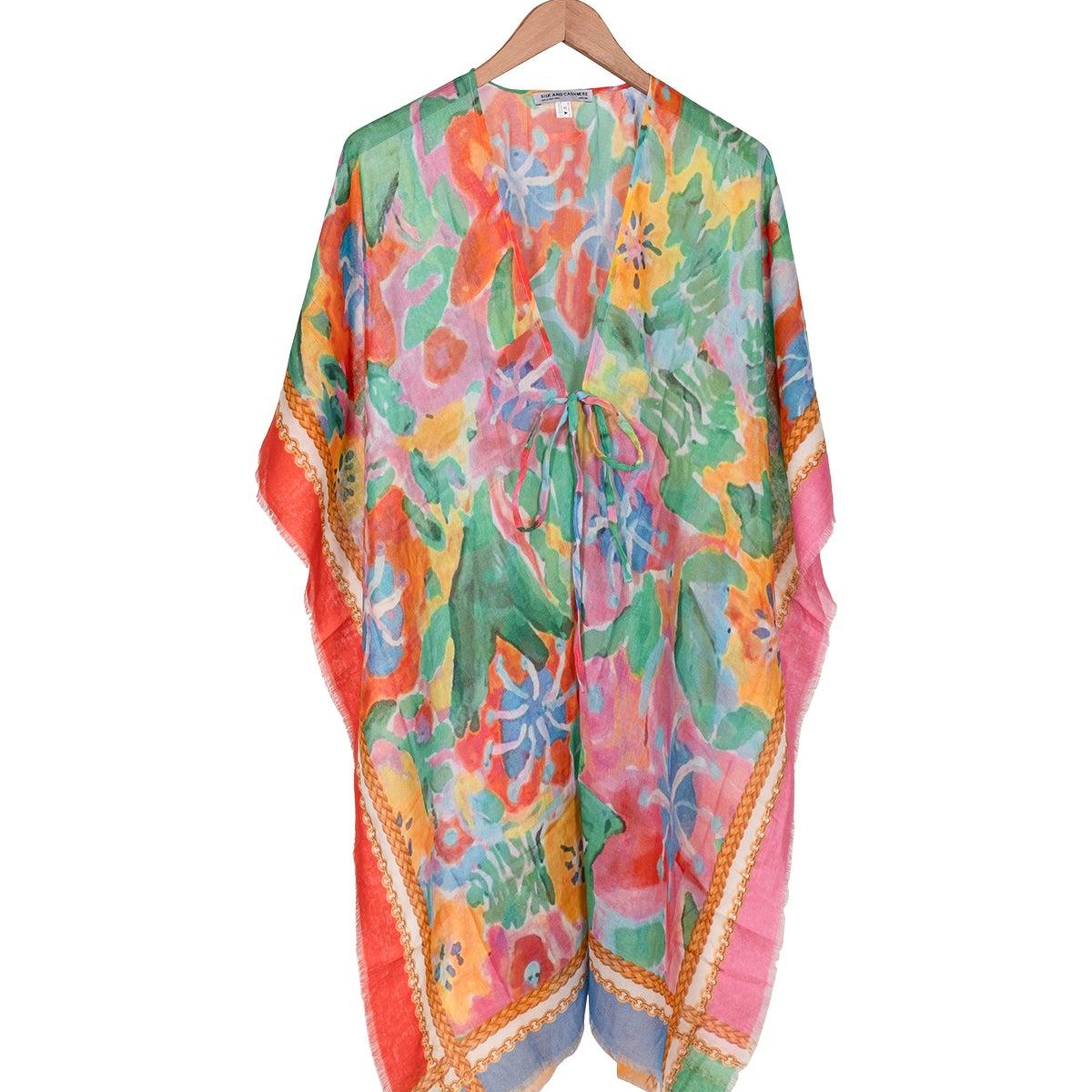 Renkli Isla İpekli Baskılı Kimono