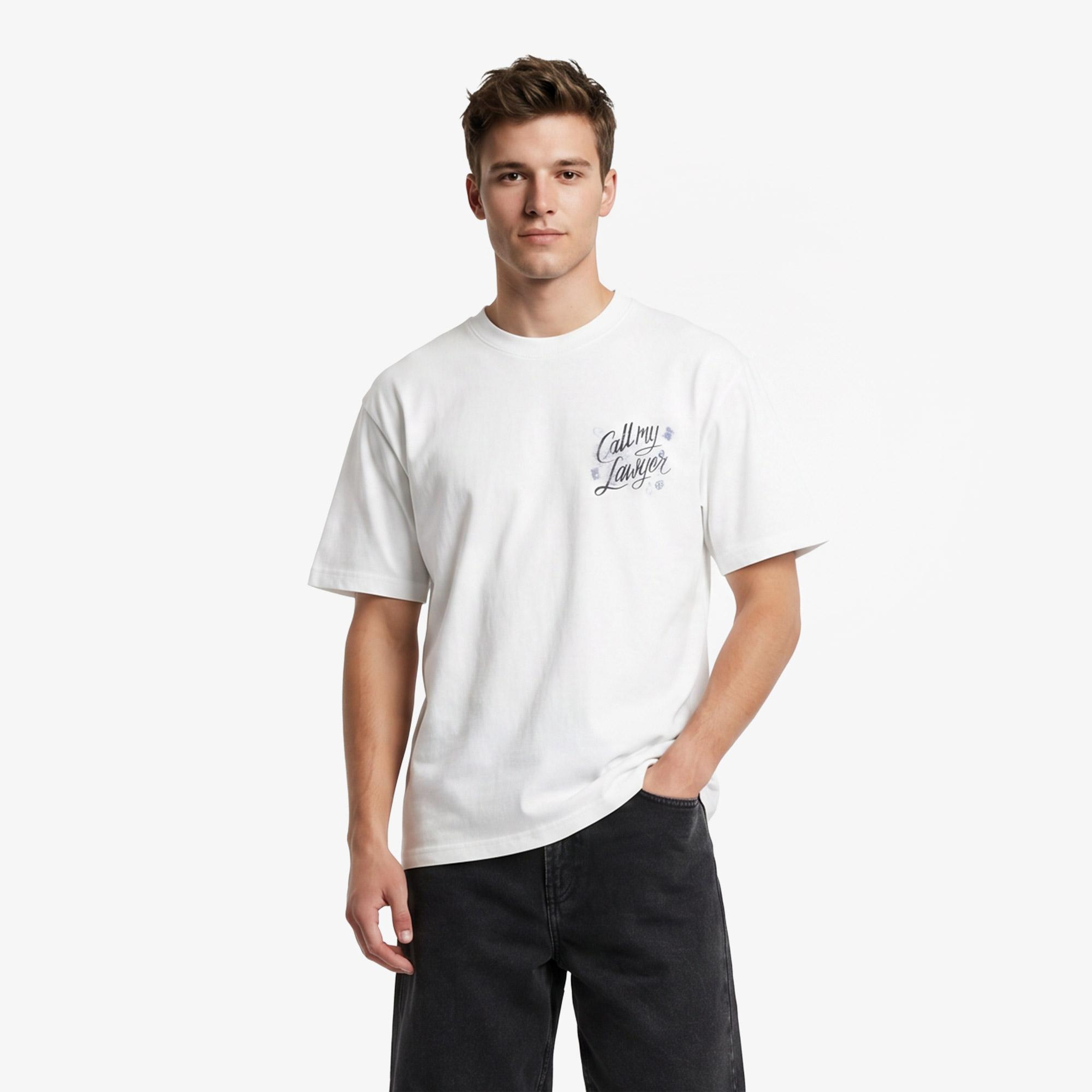 Market Airbrush Call My Lawyer Erkek Beyaz T-Shirt