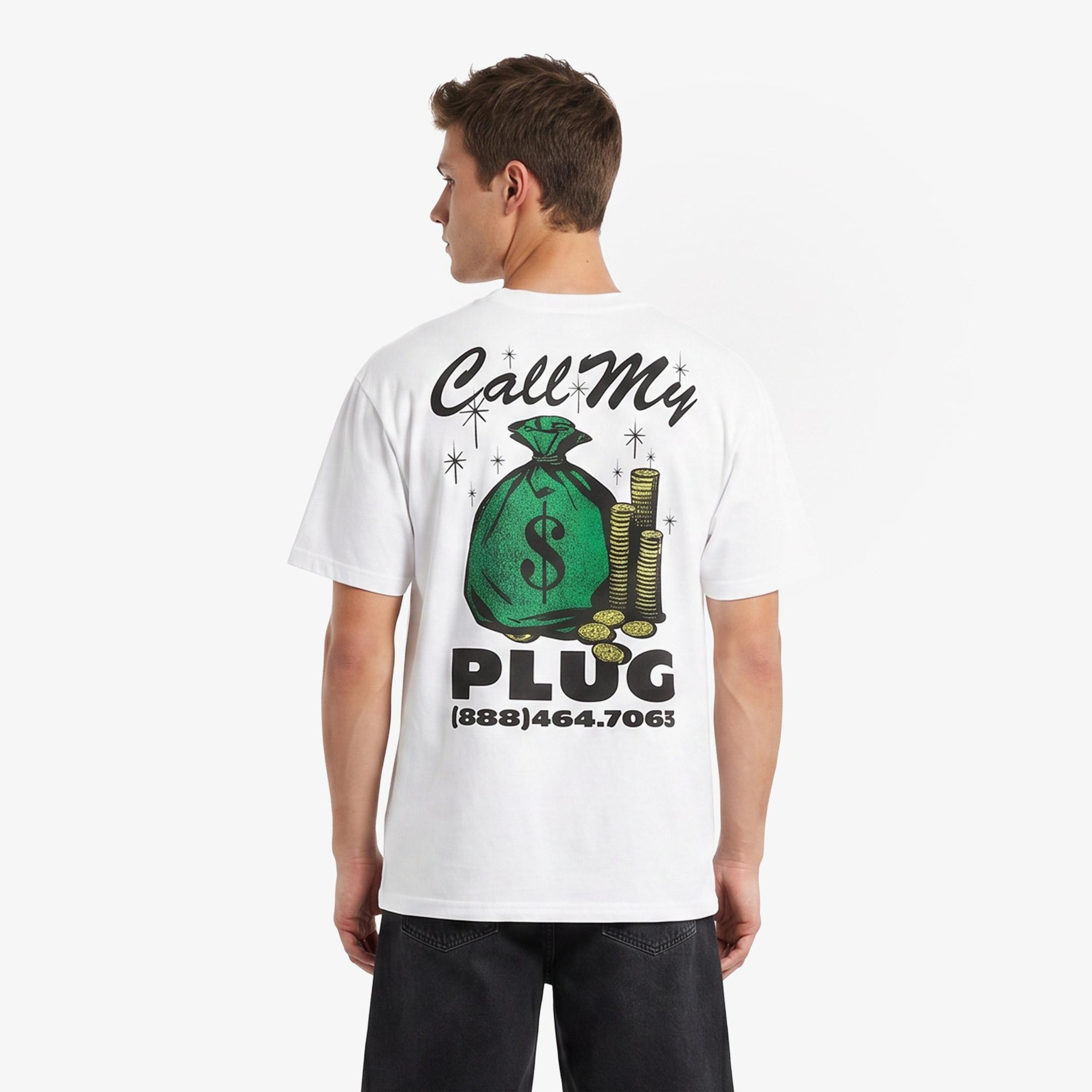 Market Call My Plug Erkek Beyaz T-Shirt