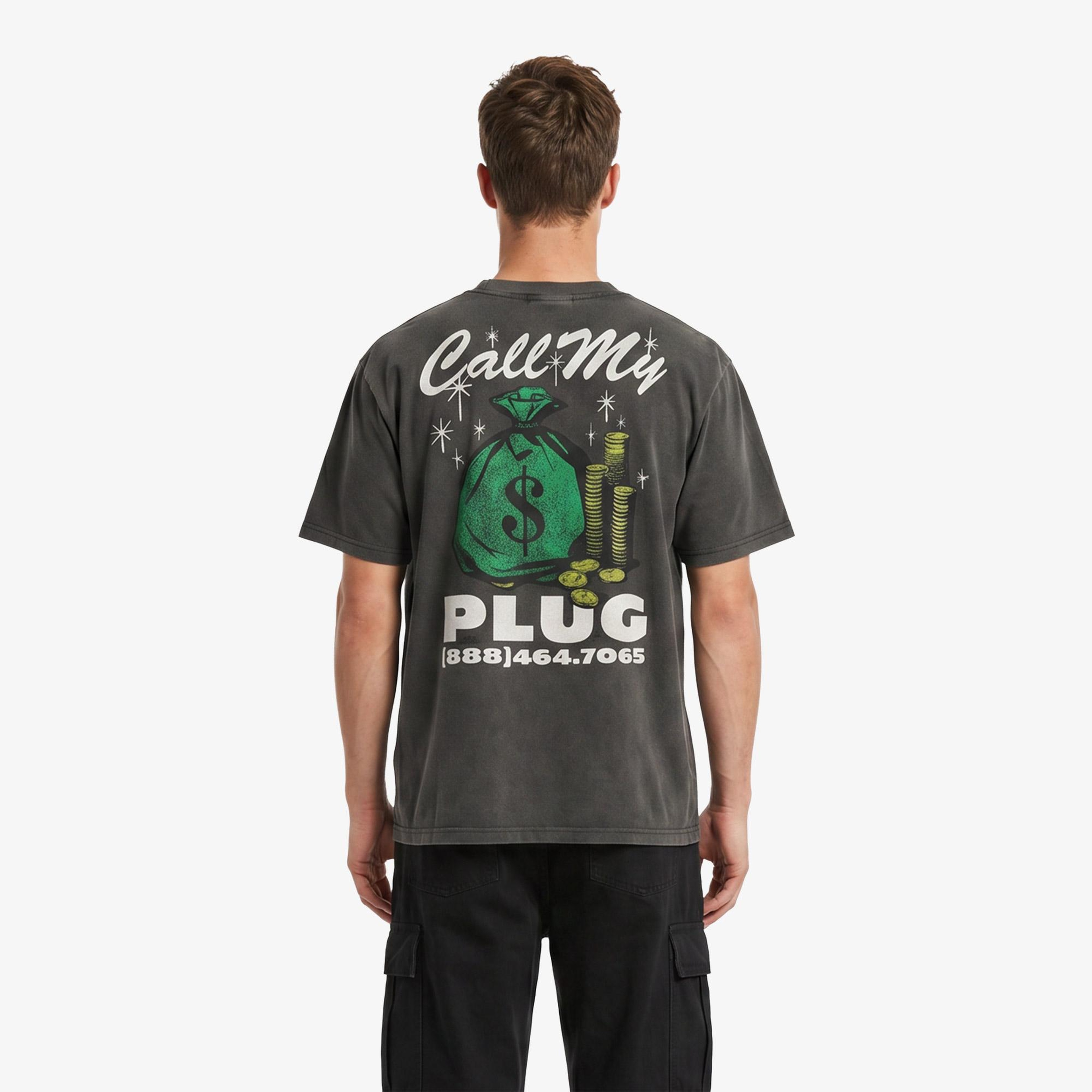 Market Call My Plug Erkek Siyah T-Shirt