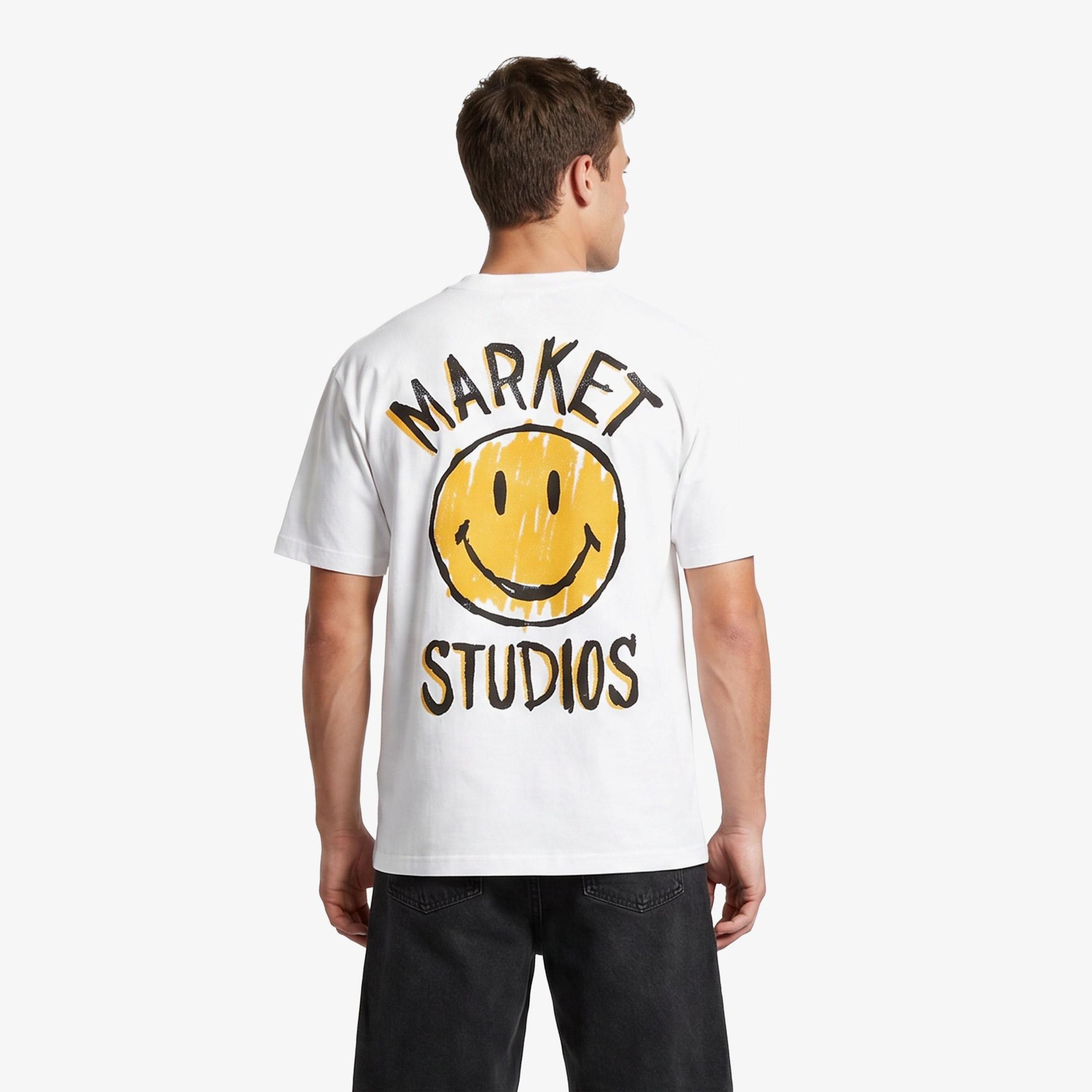 Market Smiley Doodle Erkek Beyaz T-Shirt