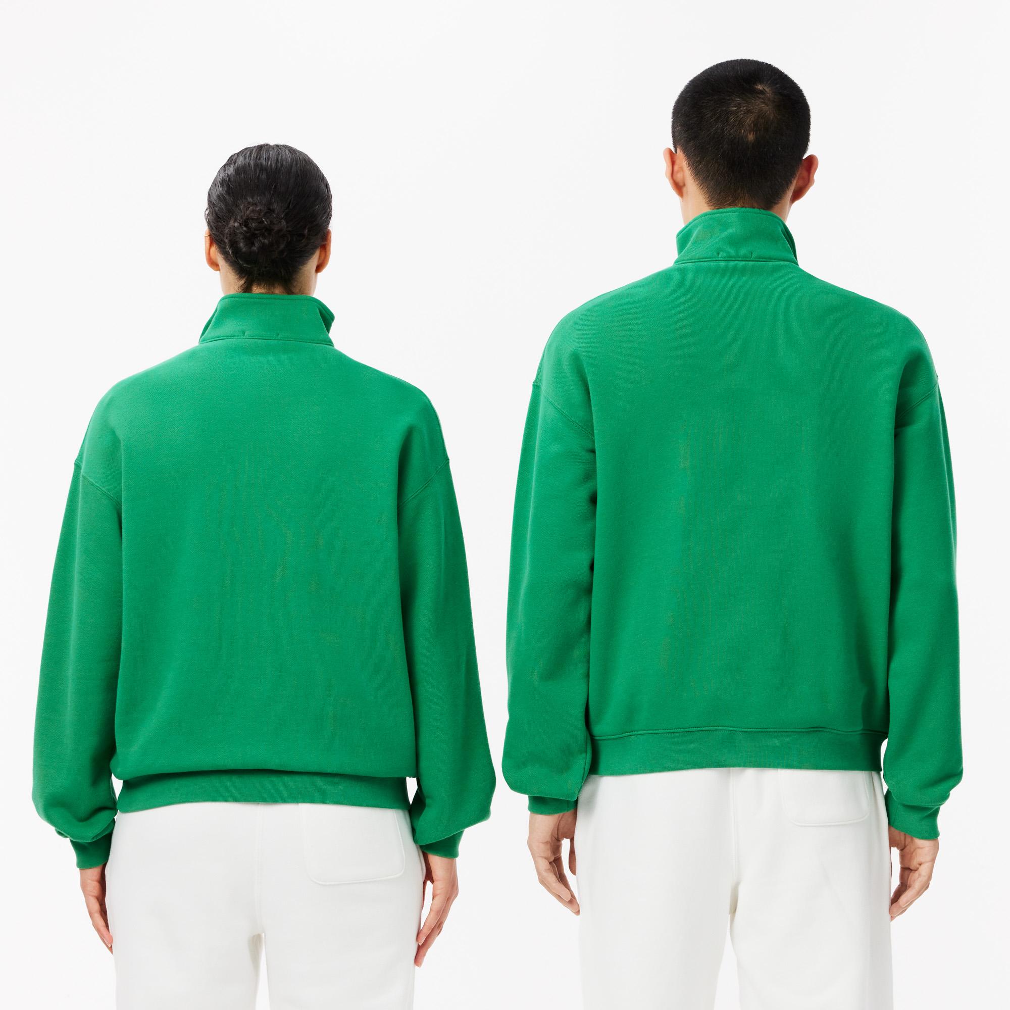 Unisex Loose Fit Yarım Fermuarlı Organik Pamuk Yeşil Sweatshirt