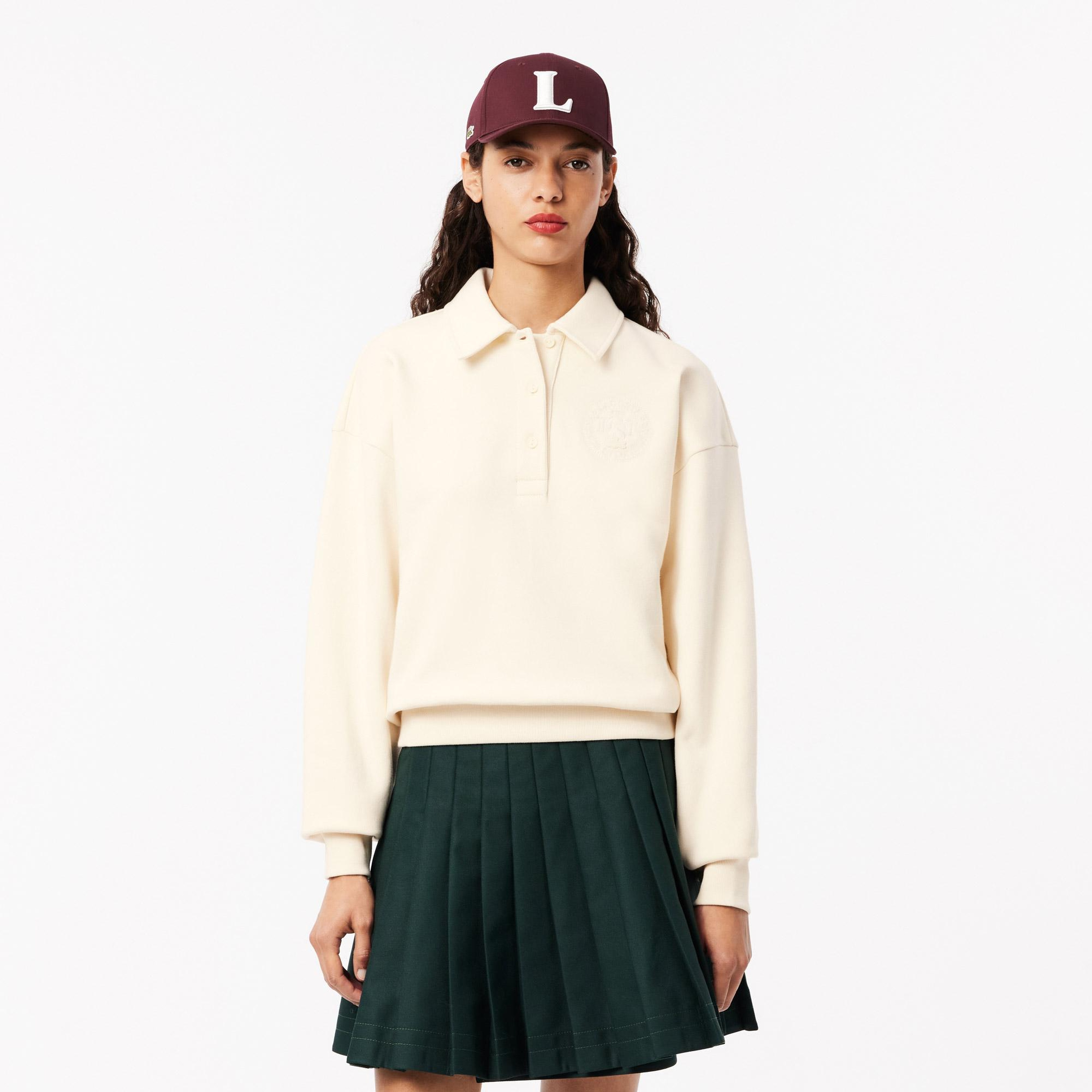 Kadın Relaxed Fit Polo Yaka Krem Sweatshirt