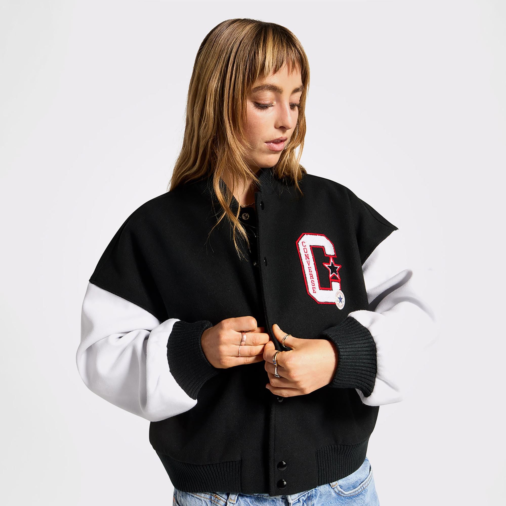 Converse Kadın Dik Yaka Siyah Bomber Ceket