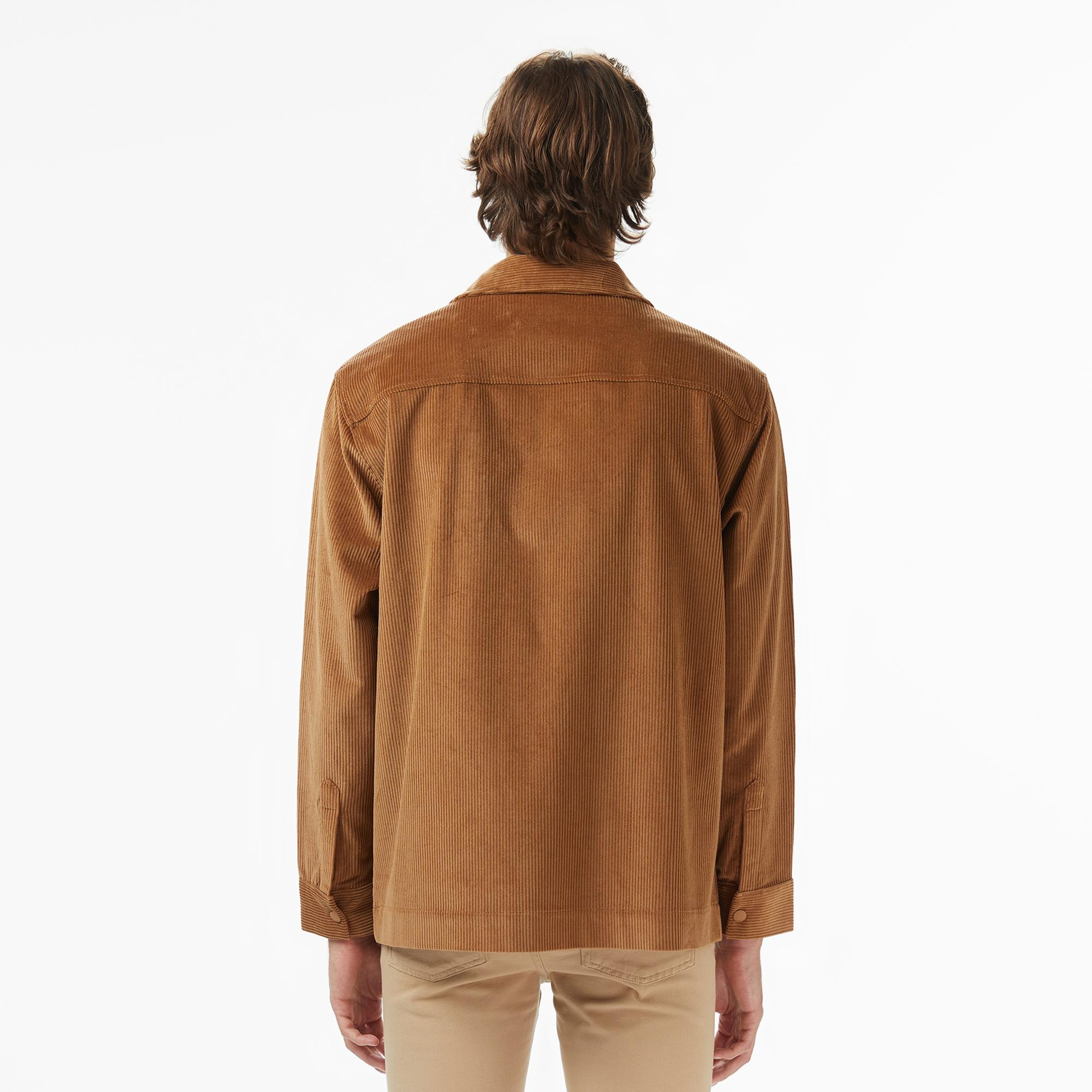 Erkek Relaxed Fit Fermuarlı Kahverengi Dış Gömlek