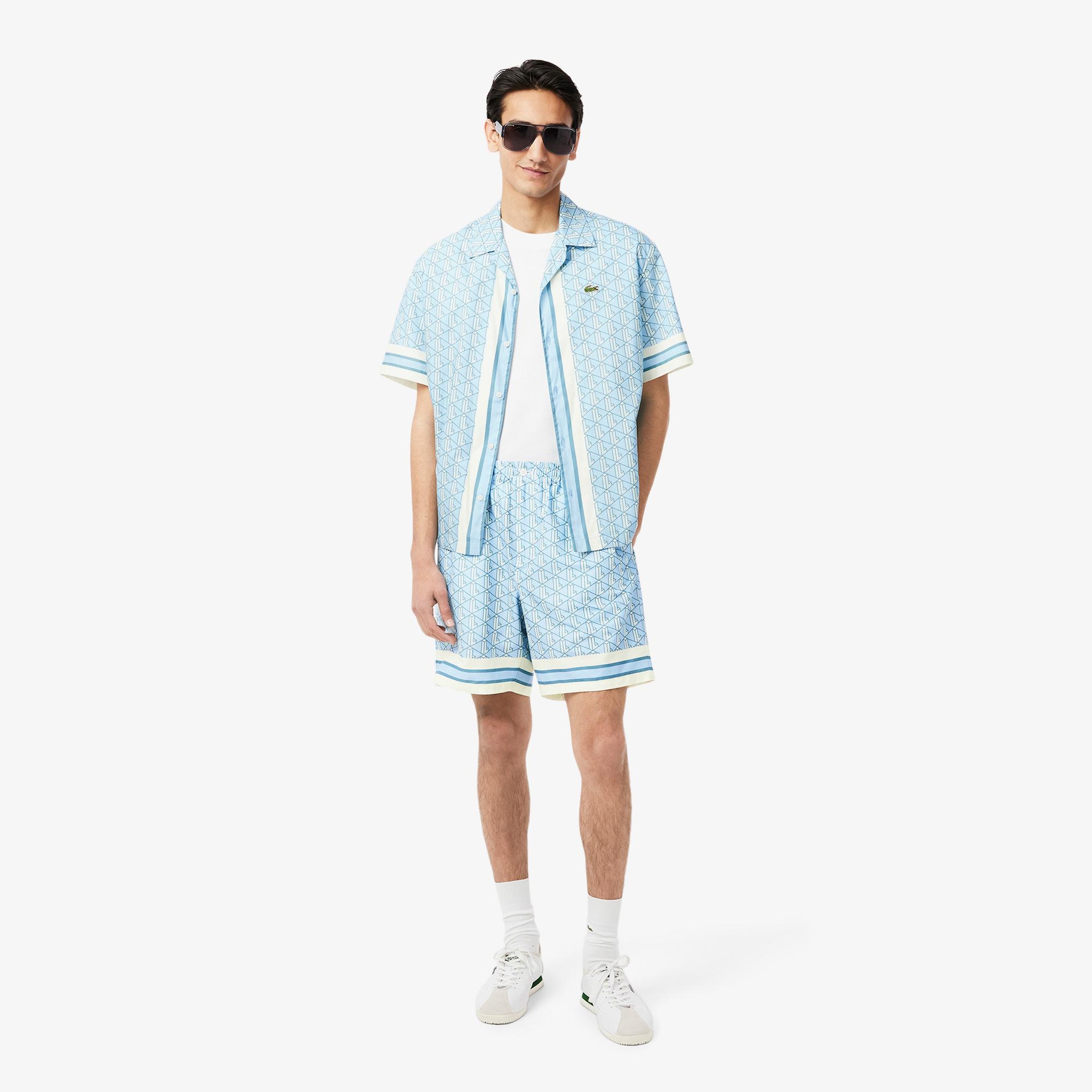 Lacoste Lightweight Monogram Print Erkek Mavi Şort