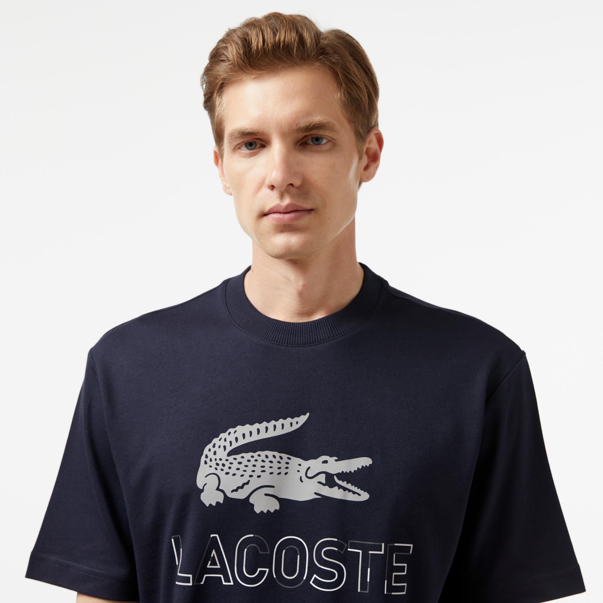 Lacoste Erkek Regular Fit Bisiklet Yaka Baskılı Lacivert T-Shirt