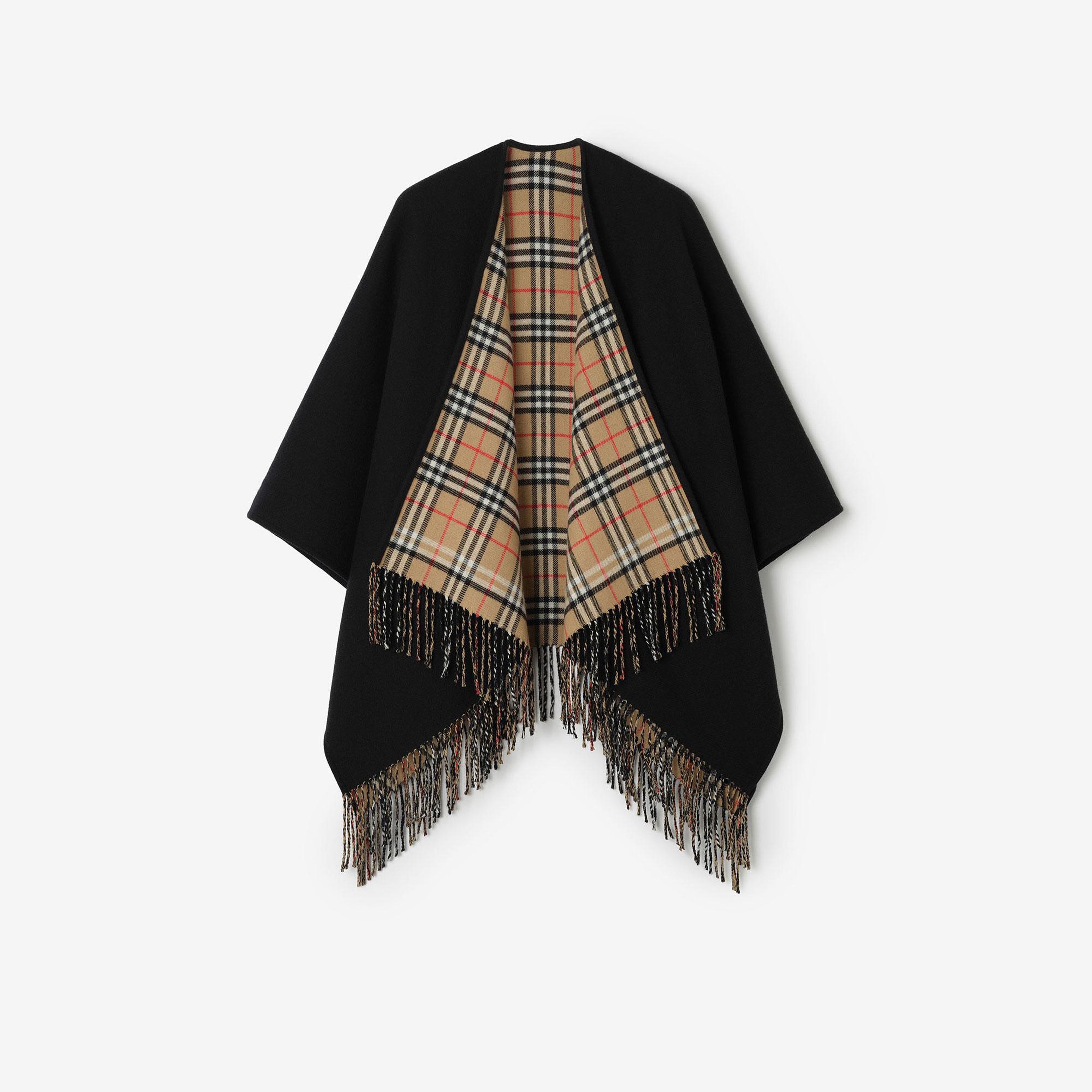 Burberry Reversible Check Wool Kadın Siyah Panço