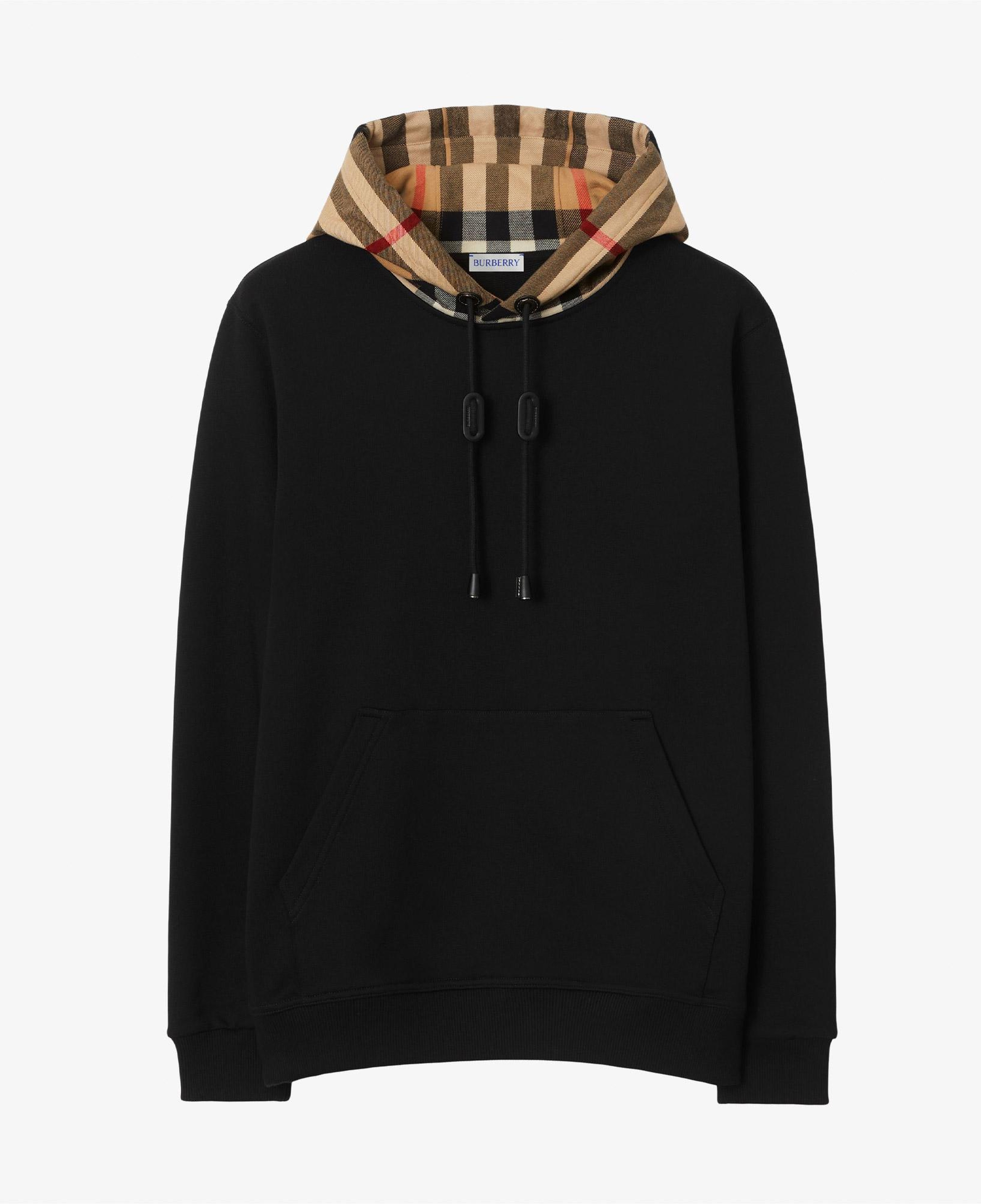 Burberry Check Hood Pamuklu Erkek Siyah Hoodie