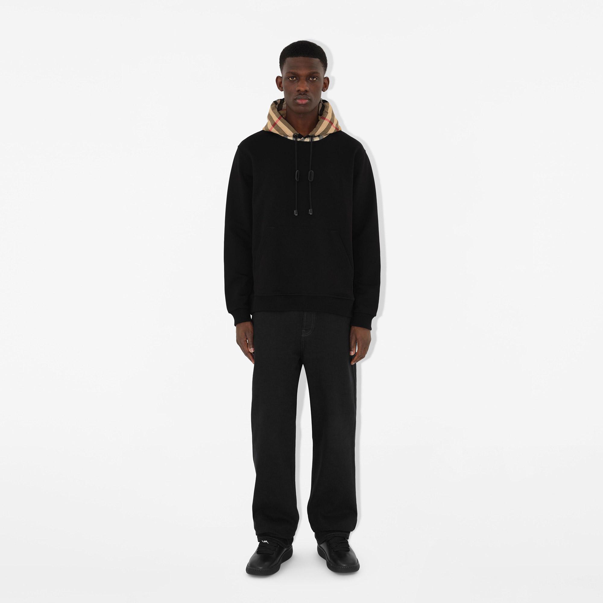 Burberry Check Hood Pamuklu Erkek Siyah Sweatshirt