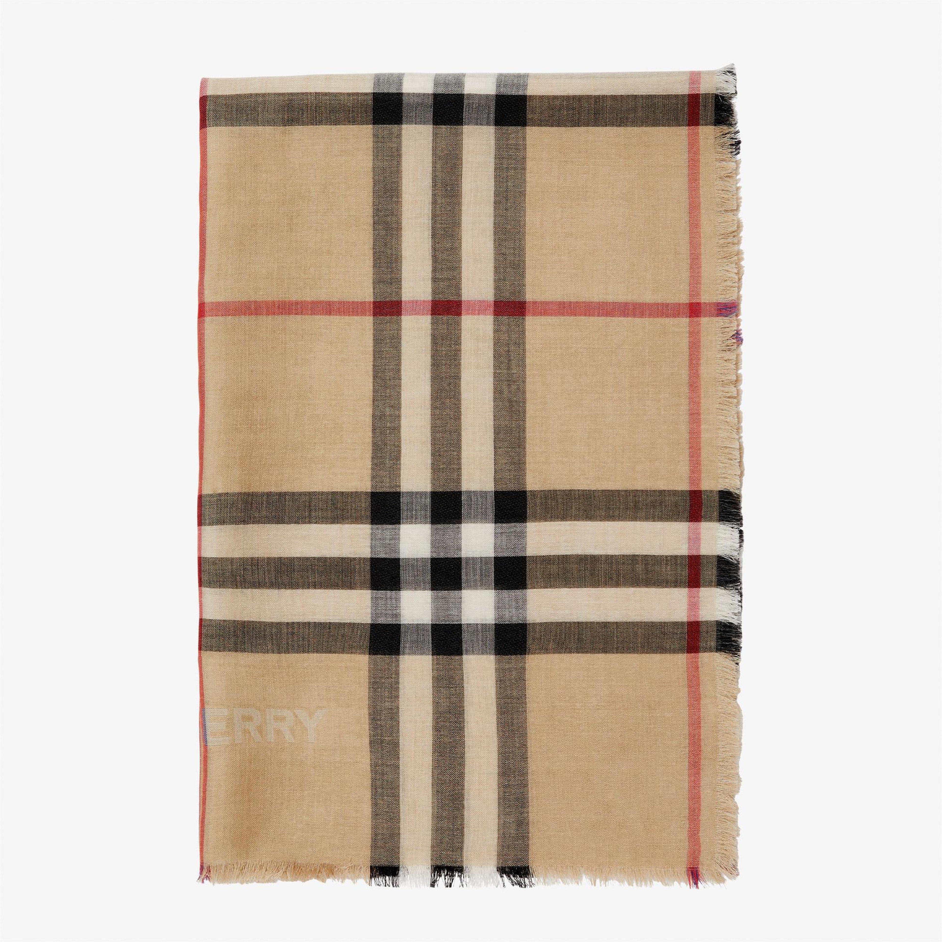Burberry Gauz Reversible Wool Silk Kadın Bej Atkı