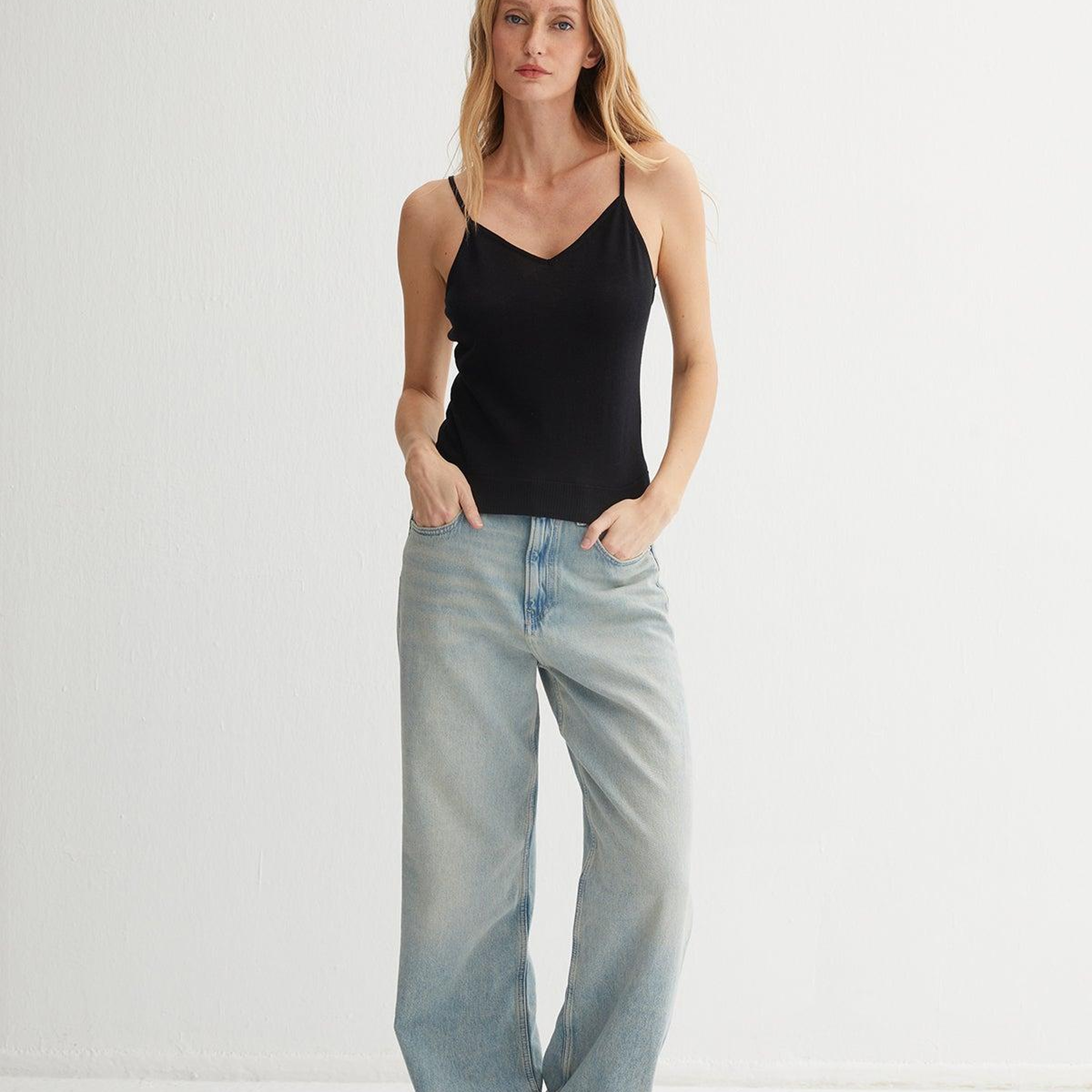 Siyah Zoe İpek Kaşmir Camisole Bluz