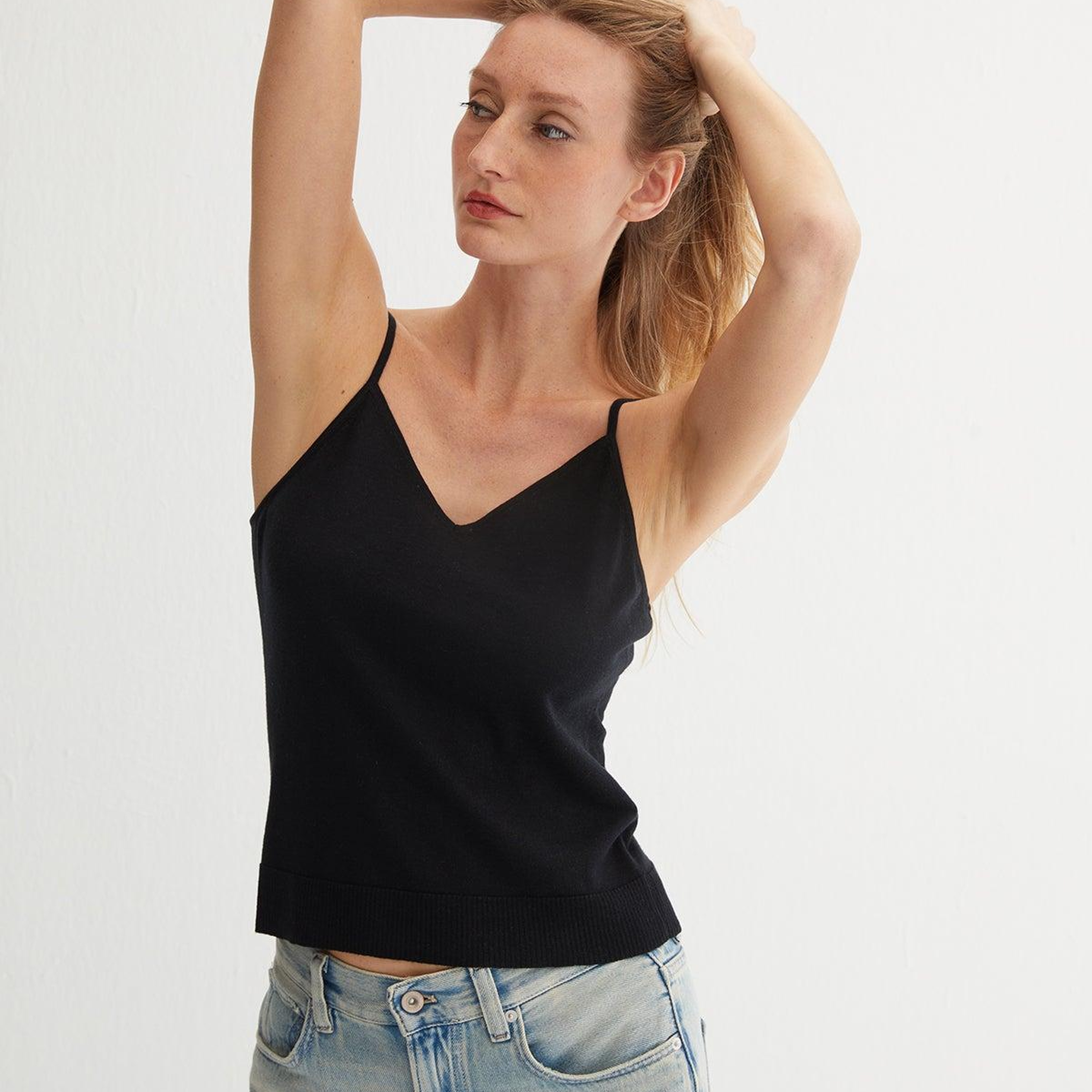 Siyah Zoe İpek Kaşmir Camisole Bluz