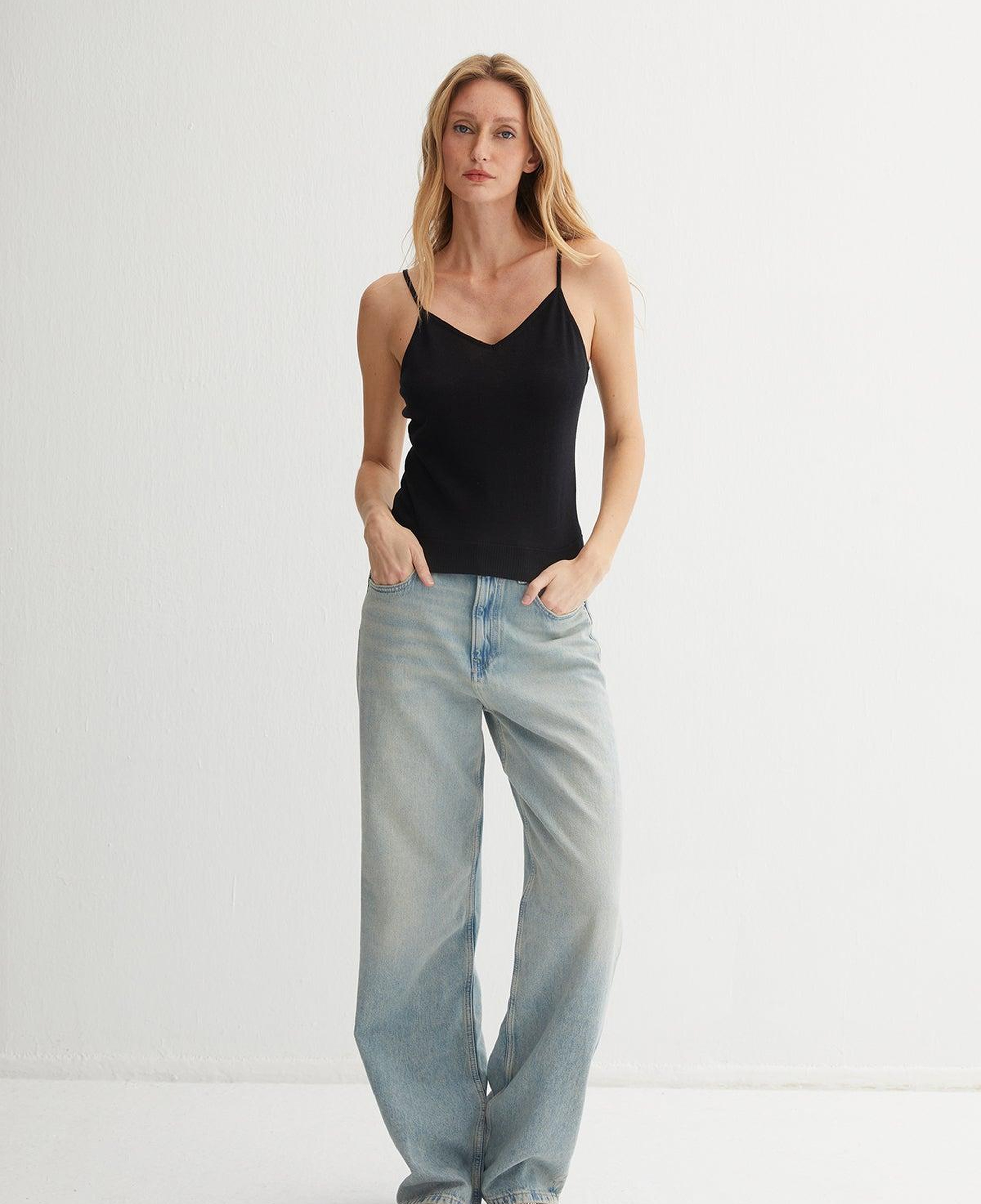 Siyah Zoe İpek Kaşmir Camisole Bluz