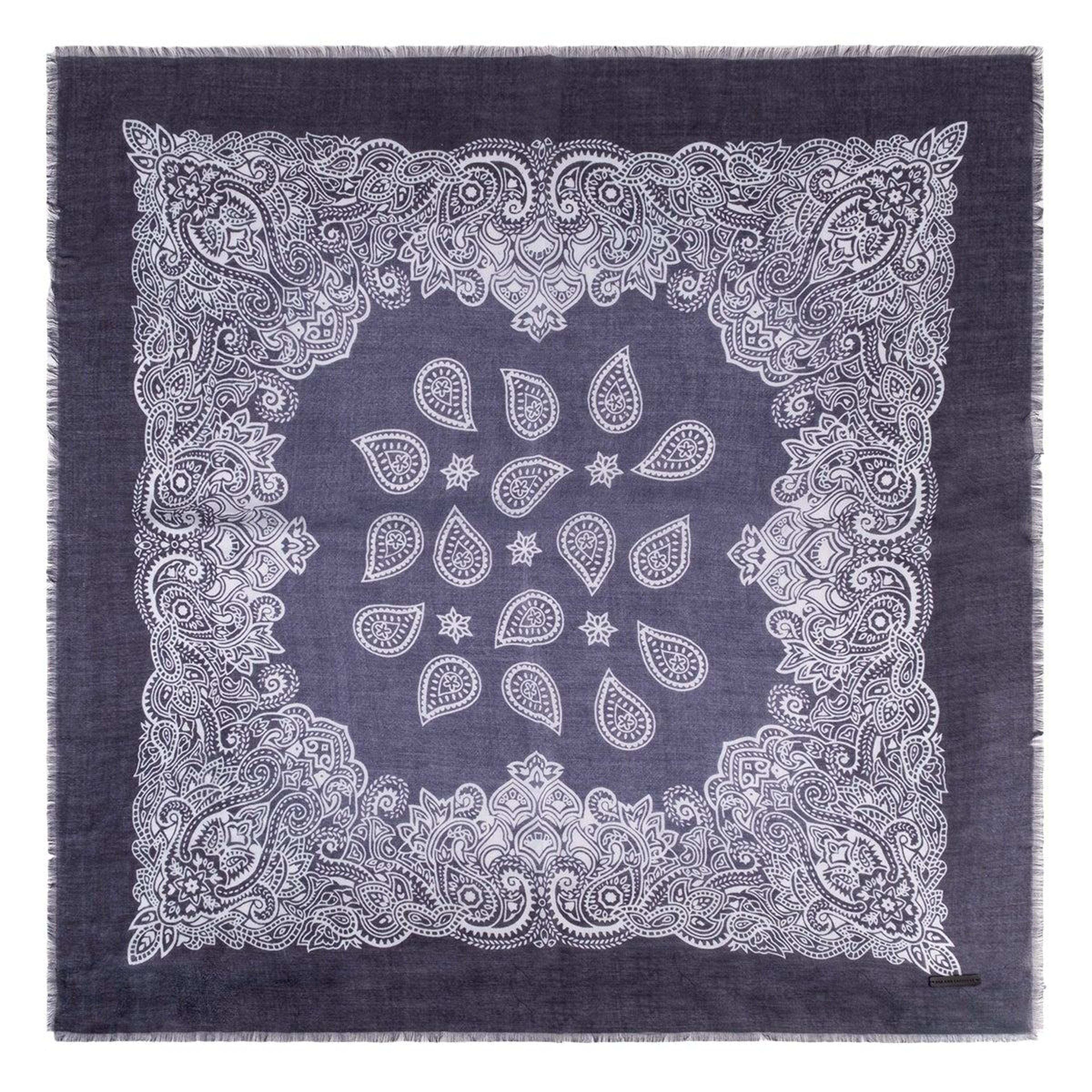 Lacivert Jas İpekli Baskılı Kare Şal 70x70 cm