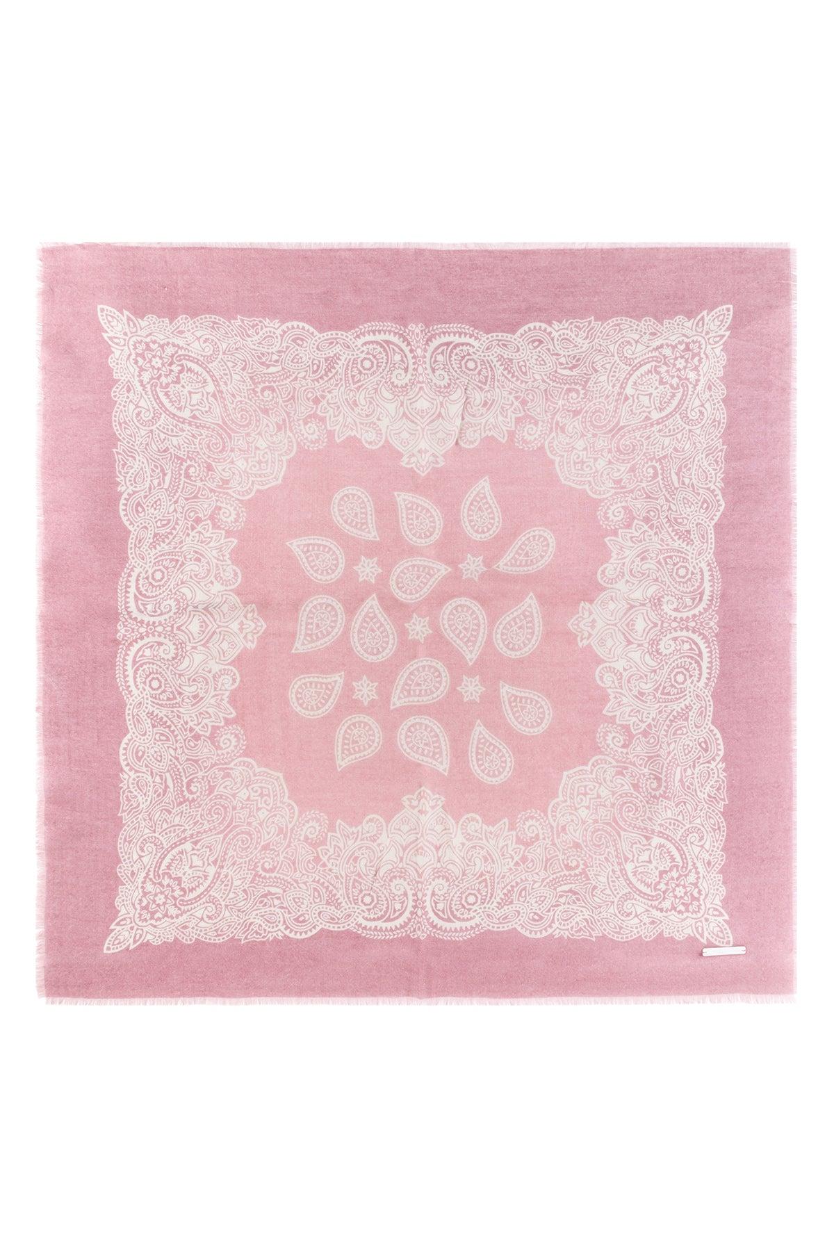 Pembe Jas İpekli Baskılı Kare Şal 70x70 cm