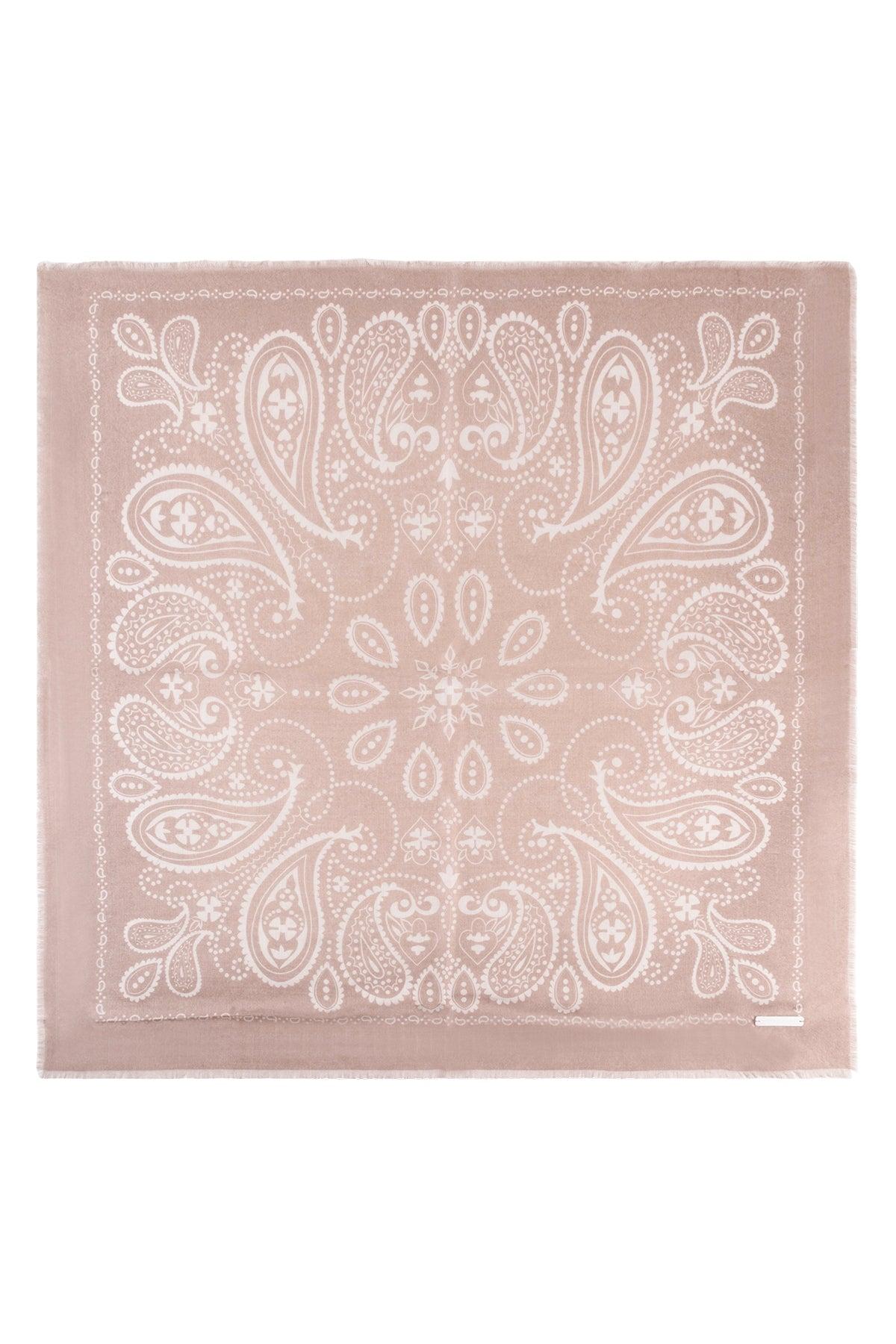 Açık Pembe Jas İpekli Baskılı Kare Şal 70x70 cm