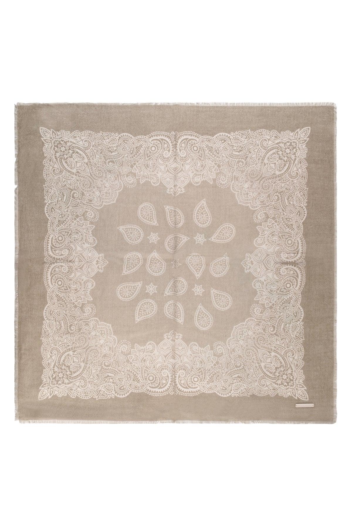 Haki Jas İpekli Baskılı Kare Şal 70x70 cm