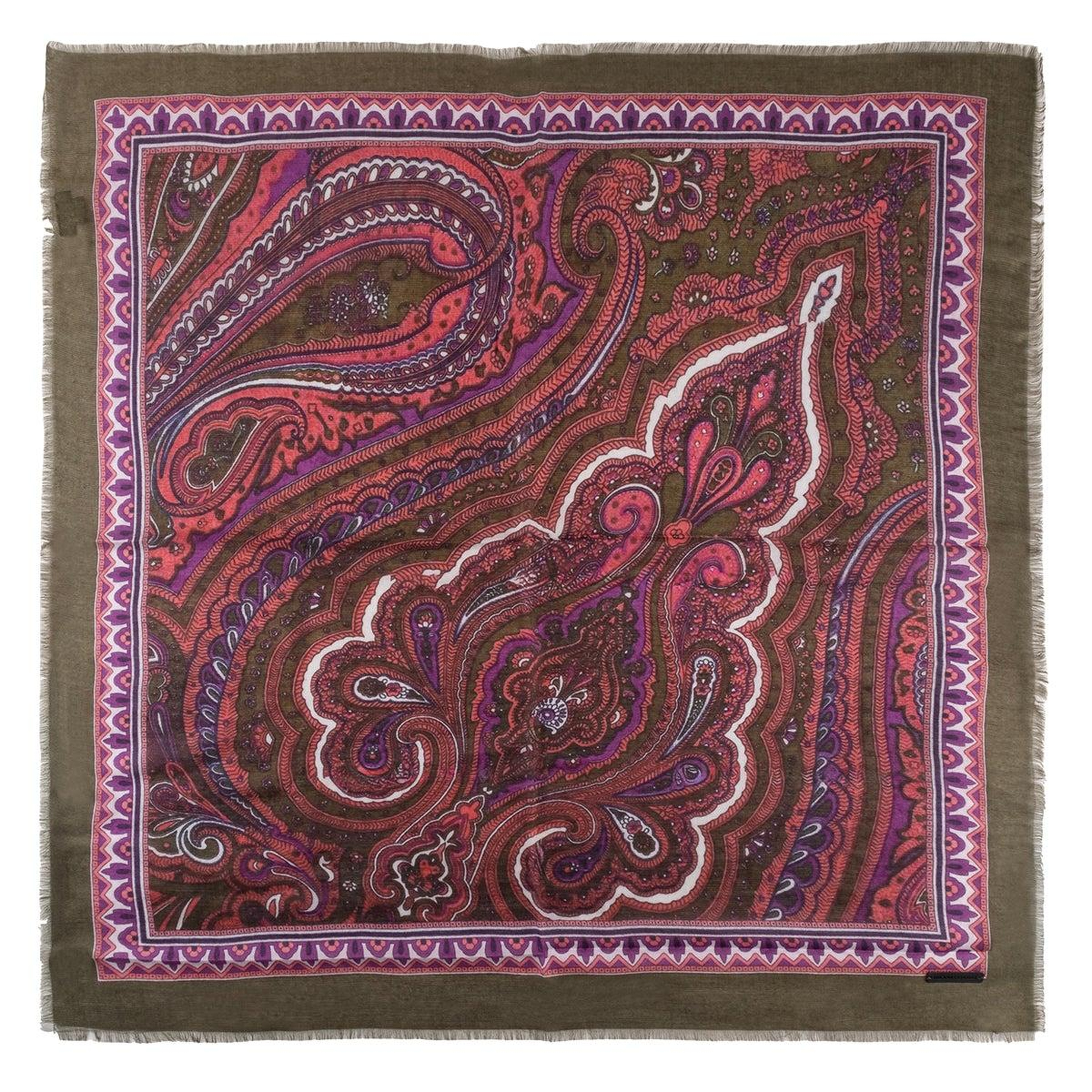 Haki Jas İpekli Baskılı Kare Şal 70x70 cm