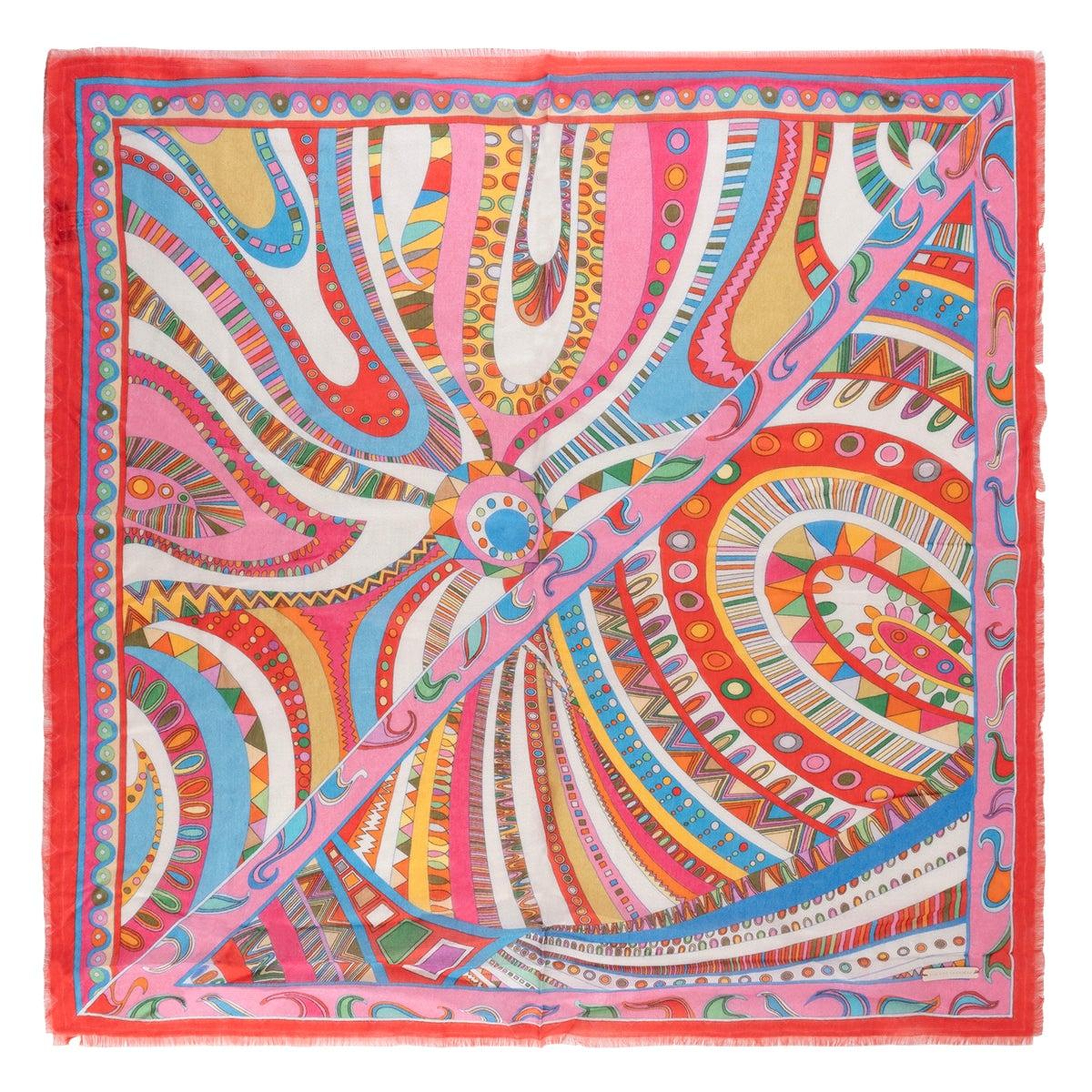 Fuşya Jas İpekli Baskılı Kare Şal 70x70 cm