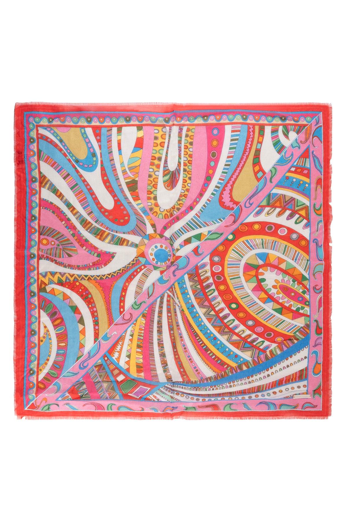 Fuşya Jas İpekli Baskılı Kare Şal 70x70 cm