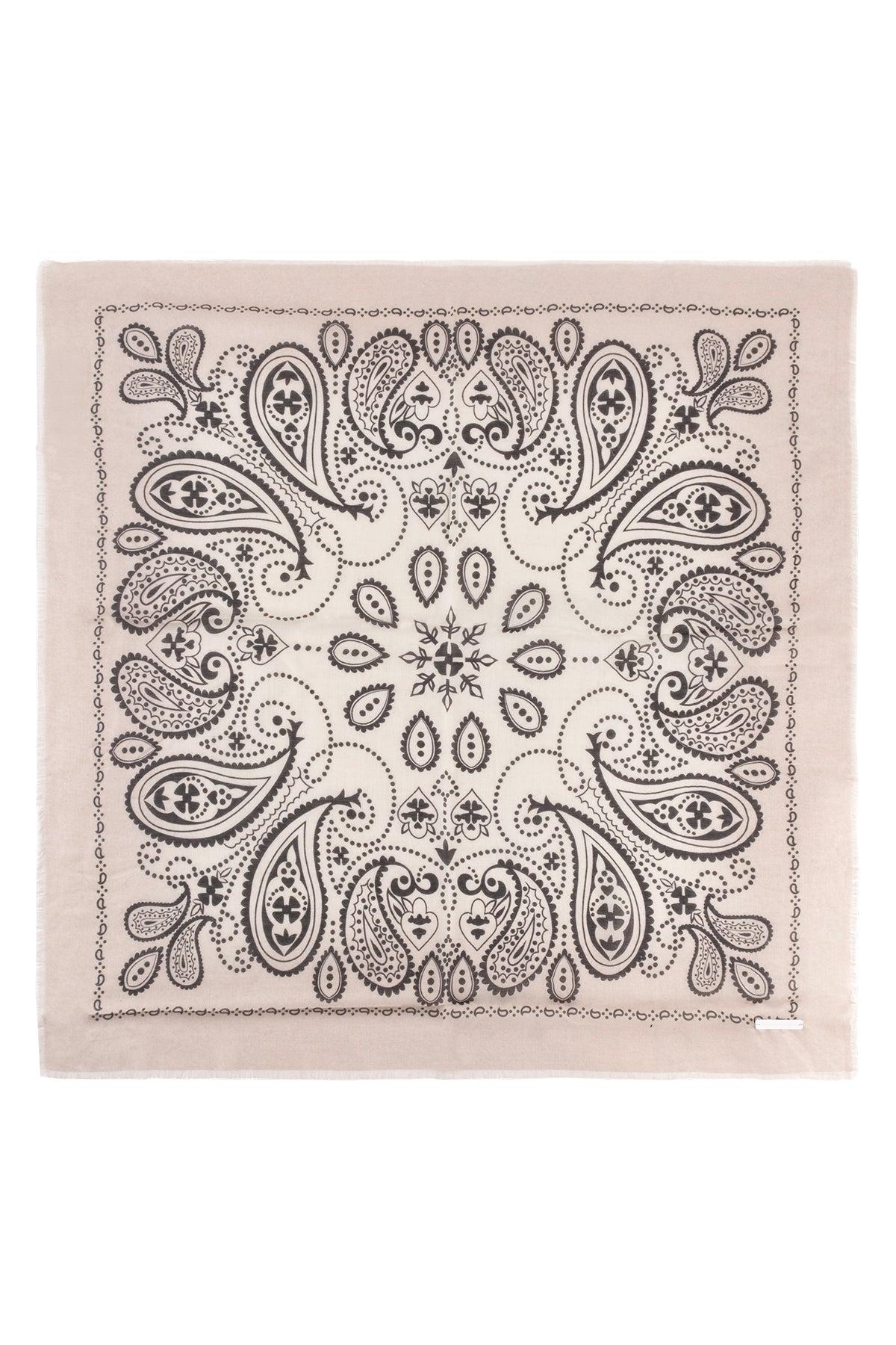 Beyaz Jas İpekli Baskılı Kare Şal 70x70 cm