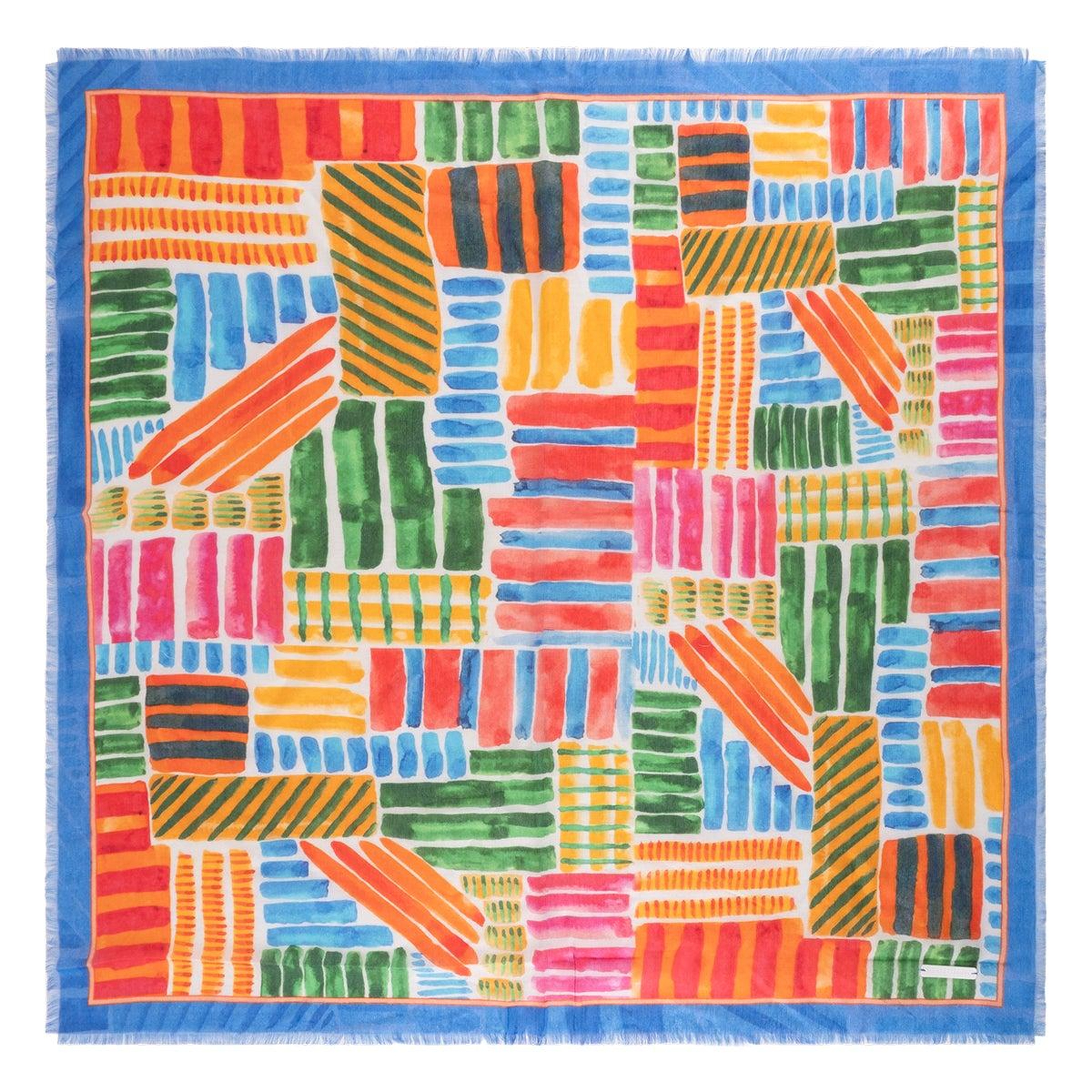 Mavi Jas İpekli Baskılı Kare Şal 70x70 cm